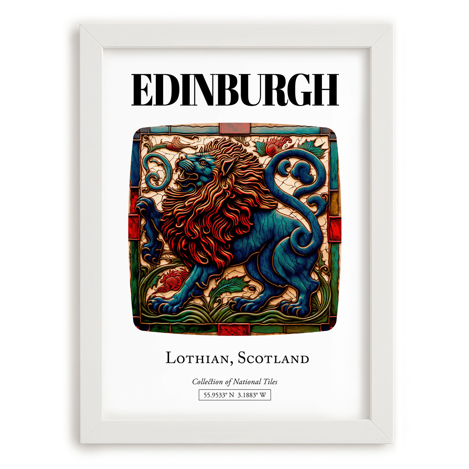 Edinburgh, Scotland – Travel Poster, placed in minimal white frame