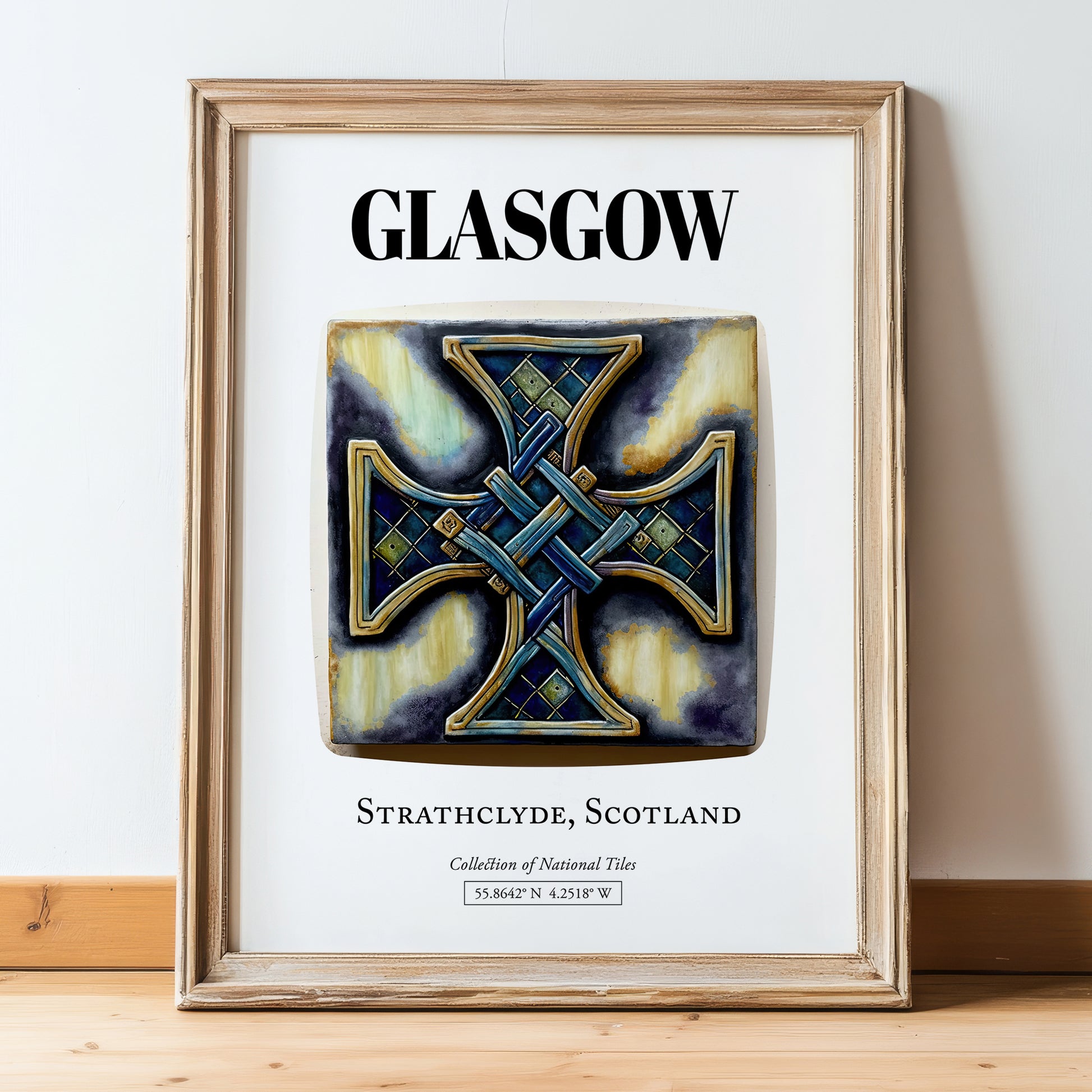 Glasgow, Scotland – Cultural Heritage Wall Art, in wooden frame leaning on the floor