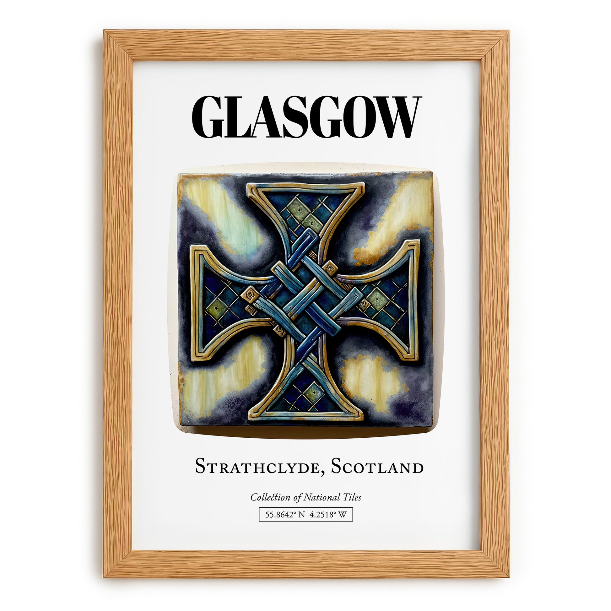 Glasgow, Scotland – Cultural Heritage Wall Art, set in oak frame