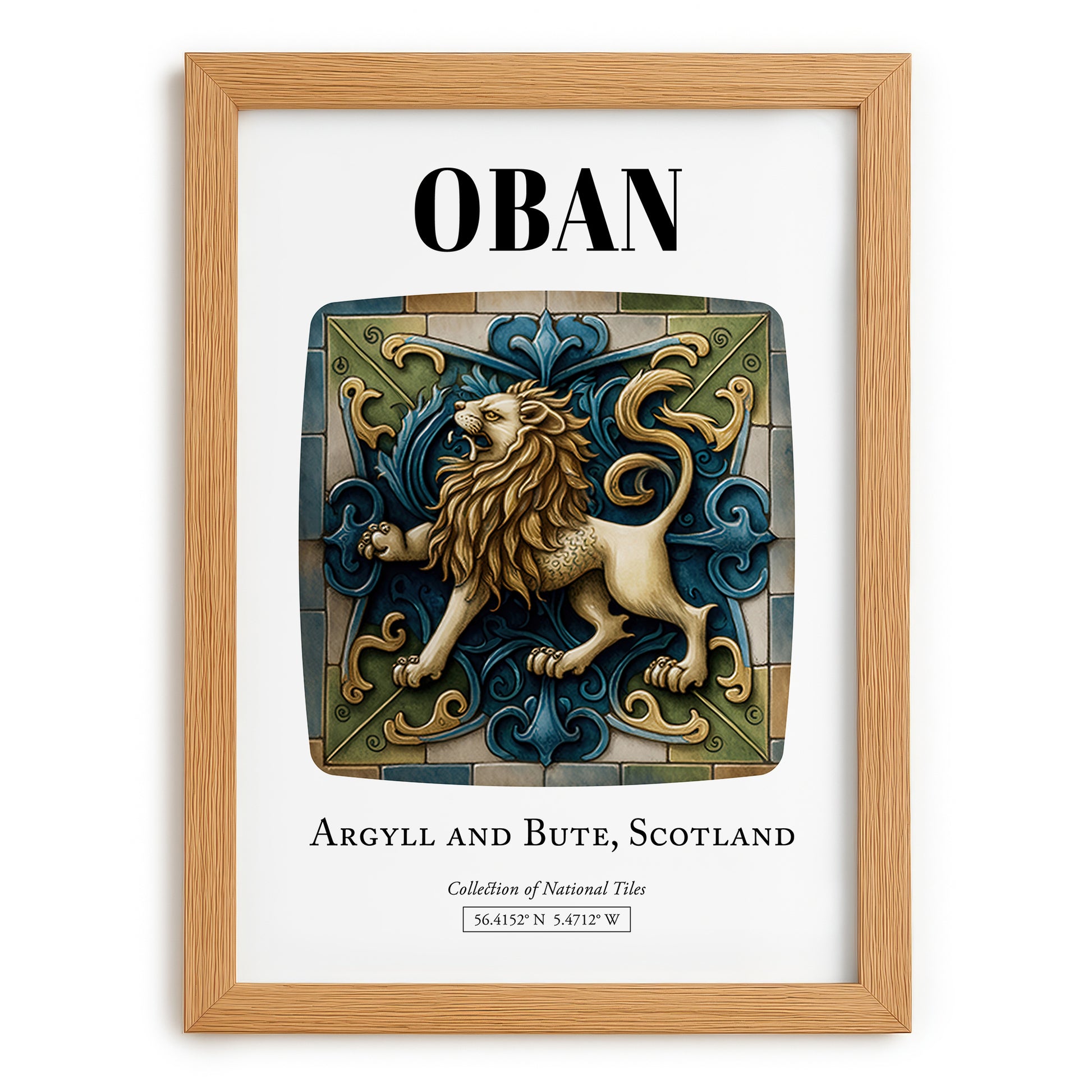 Oban, Scotland – Travel Wall Art, set in oak frame