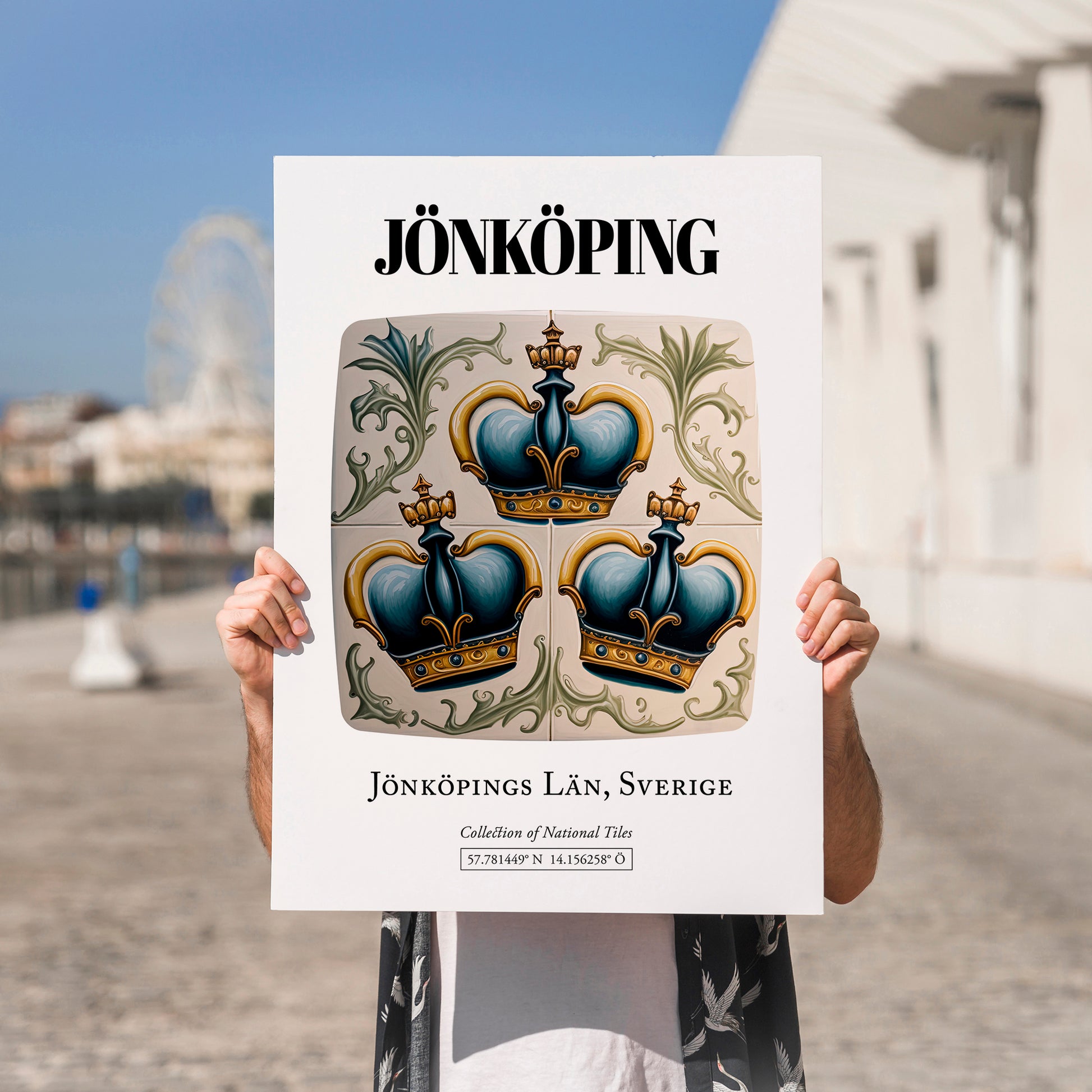 Jönköping, Sweden – Travel Print, no-text version framed in wood