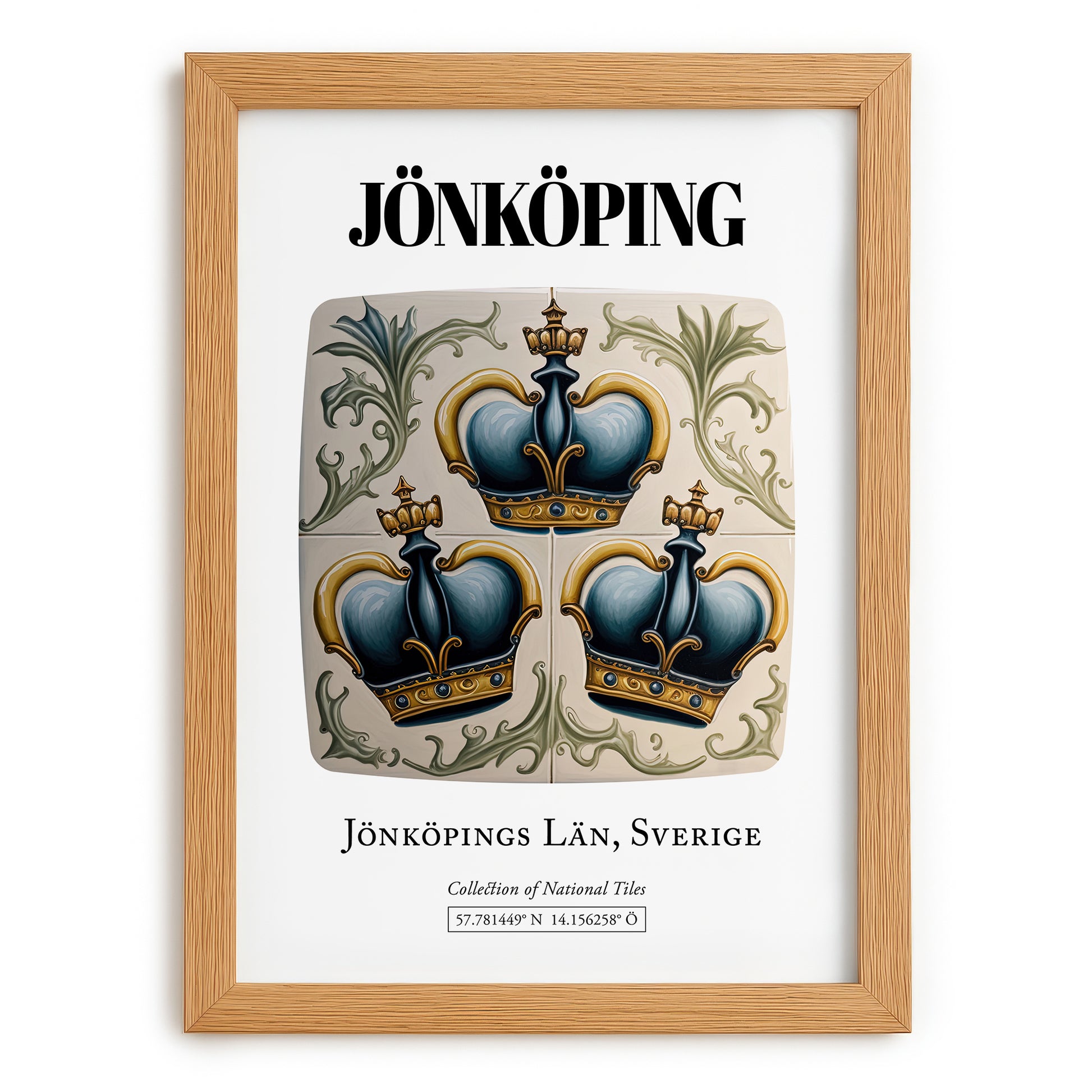 Jönköping, Sweden – Travel Print, set in oak frame