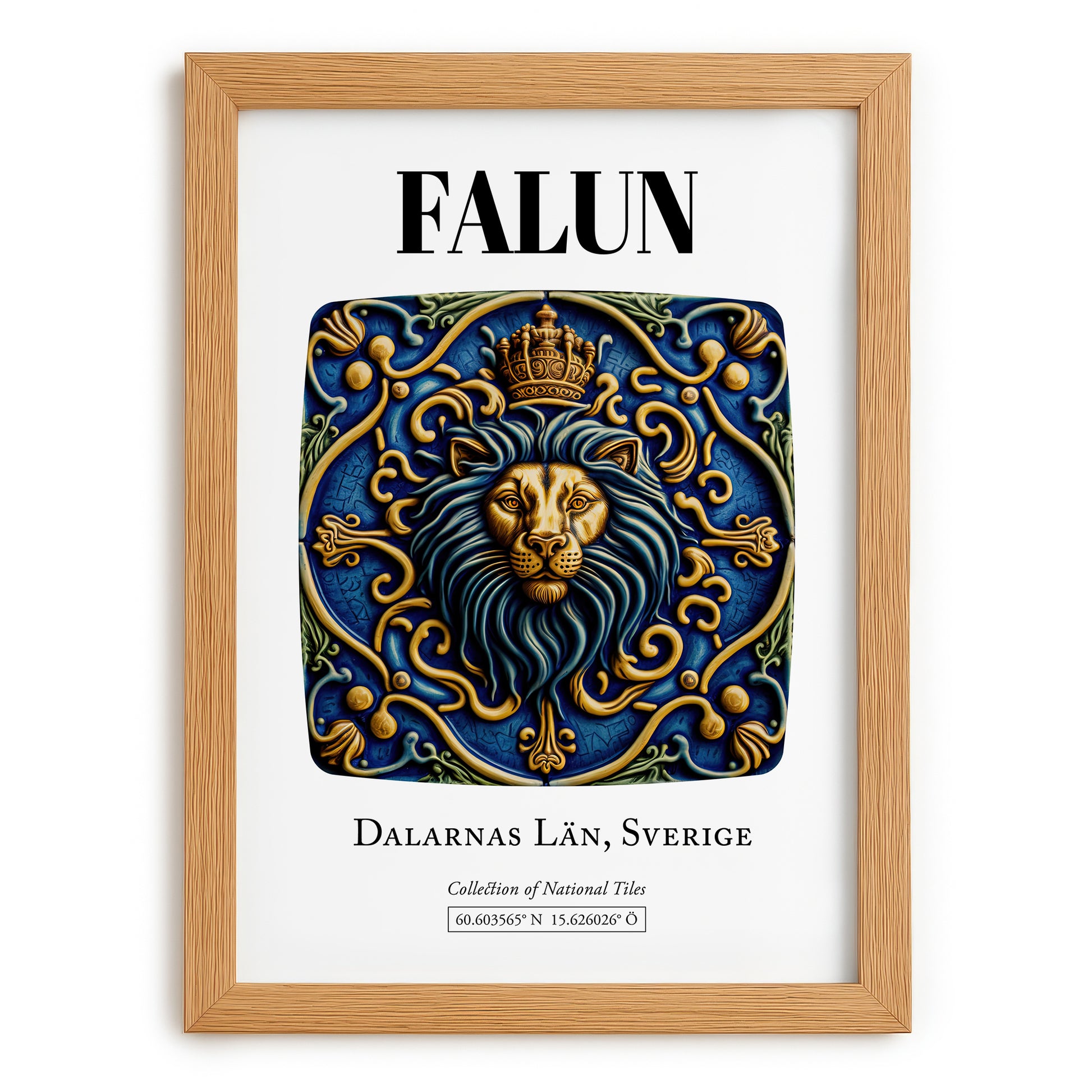 Falun, Sweden – Travel Poster, set in oak frame