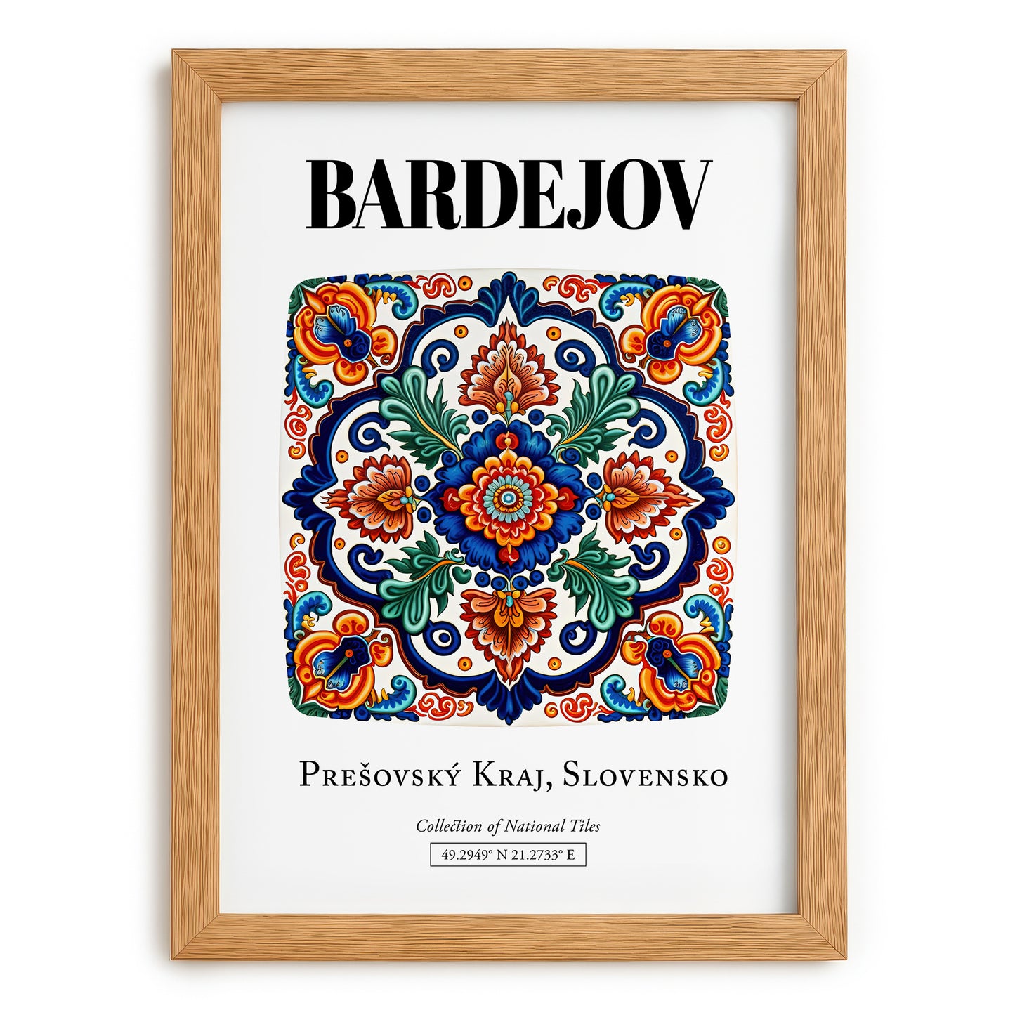 Bardejov, Slovakia – Travel Poster, set in oak frame