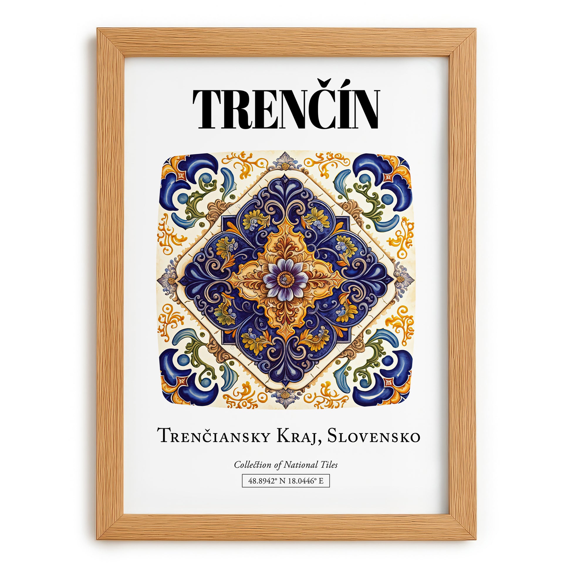 Trenčín, Slovakia – Travel Poster, set in oak frame