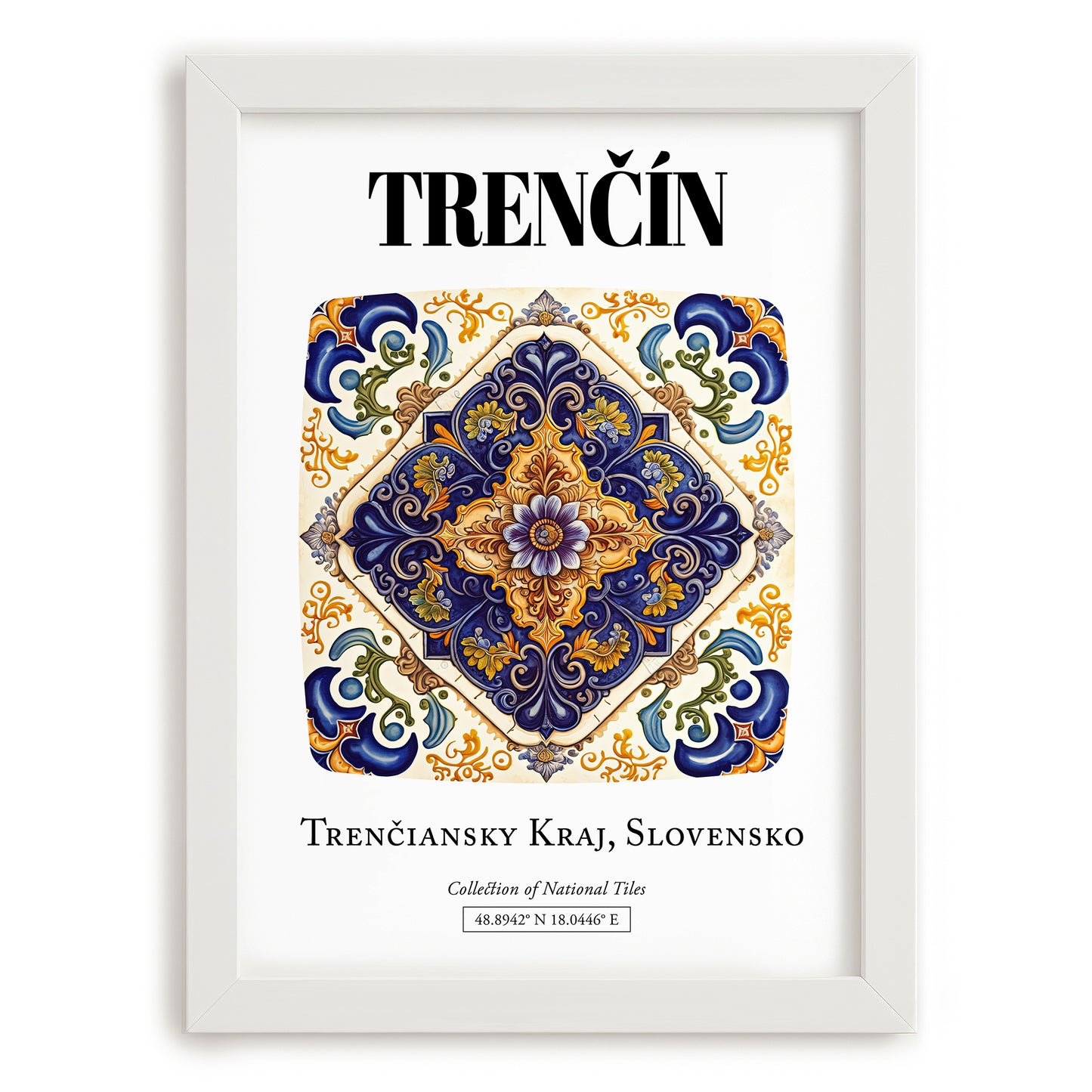 Trenčín, Slovakia – Travel Poster, placed in minimal white frame