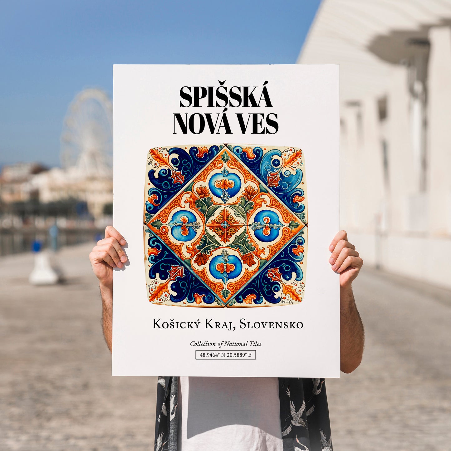 Spišská Nová Ves, Slovakia – Retro Travel Poster, no-text version framed in wood