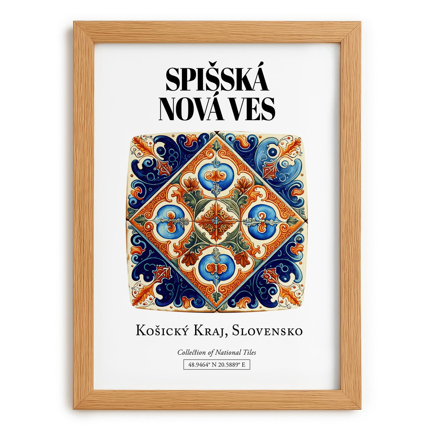 Spišská Nová Ves, Slovakia – Retro Travel Poster, set in oak frame