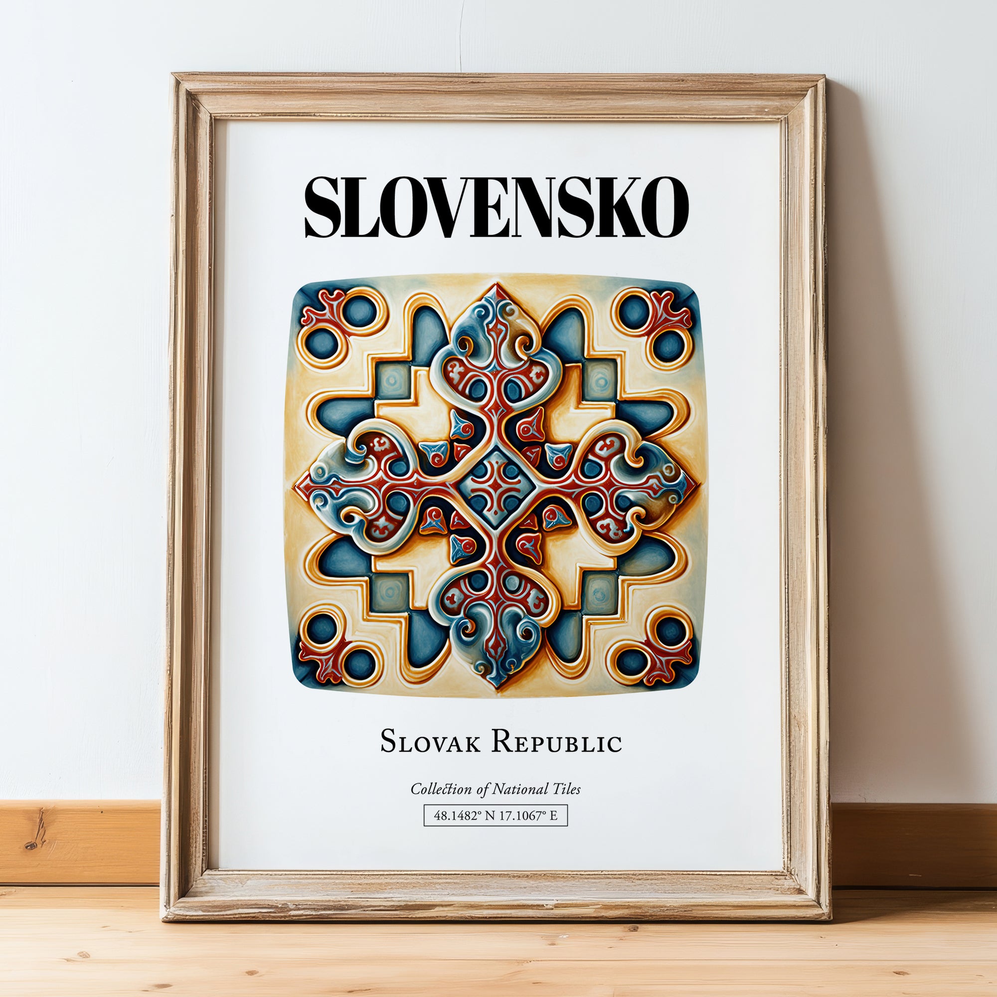 Slovensko, Slovakia – Travel Print, in wooden frame leaning on the floor