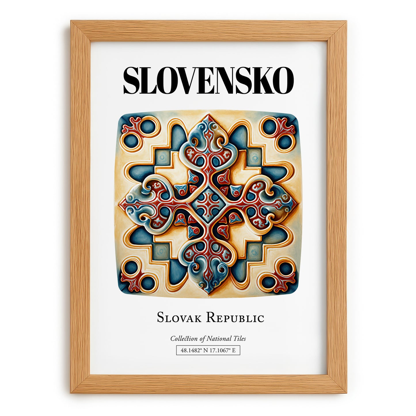 Slovensko, Slovakia – Travel Print, set in oak frame
