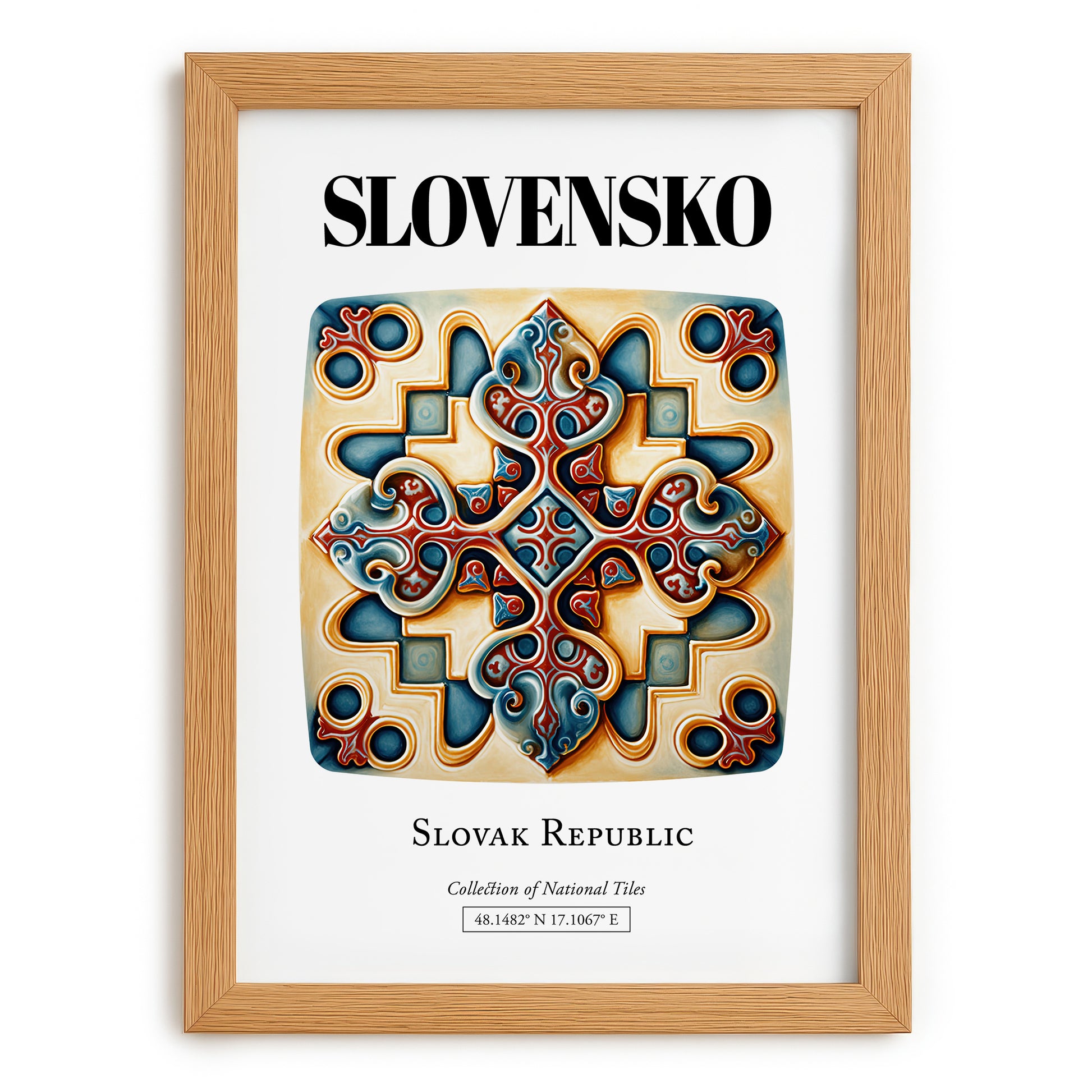 Slovensko, Slovakia – Travel Print, set in oak frame