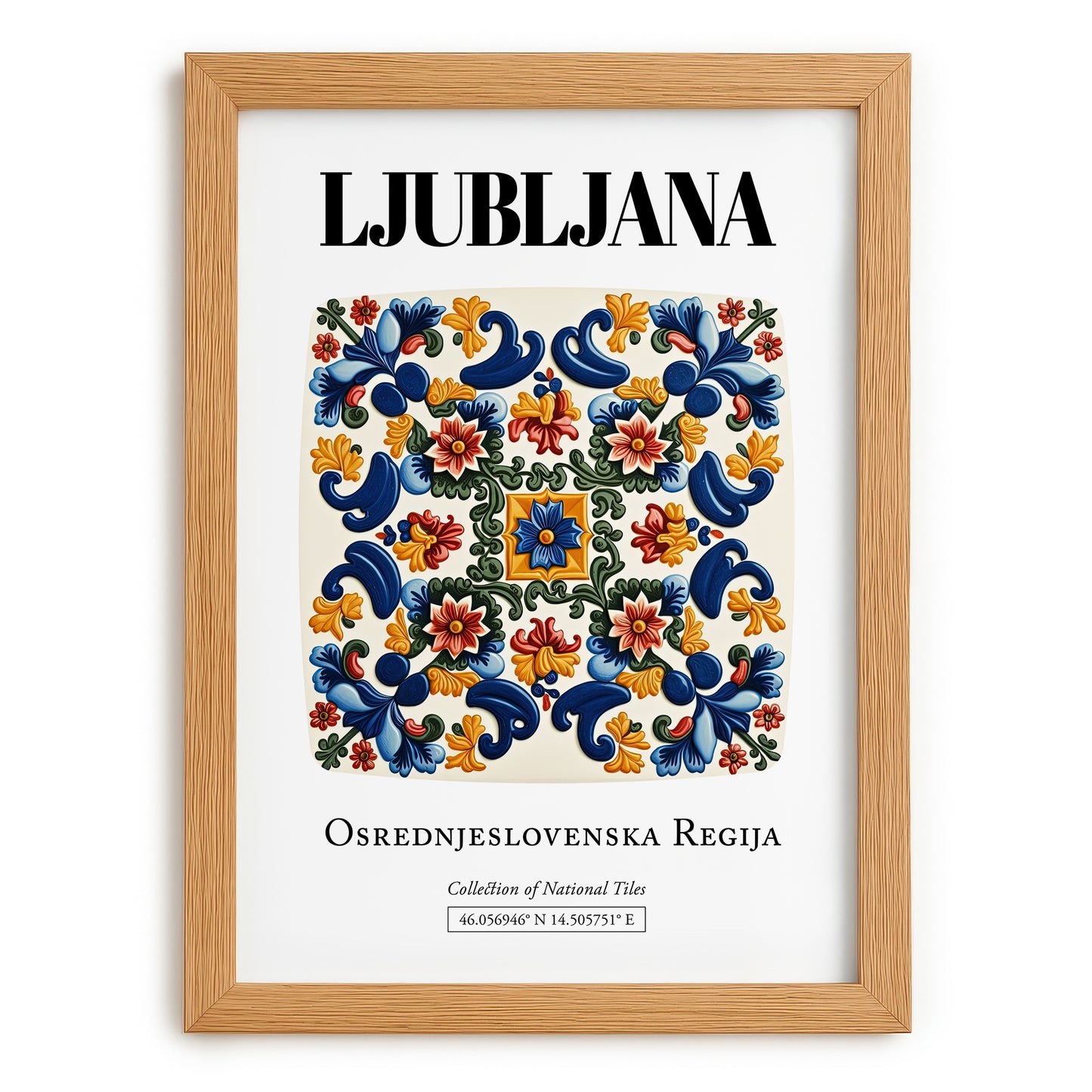 Ljubljana, Slovenia – Architectural Travel Art, set in oak frame