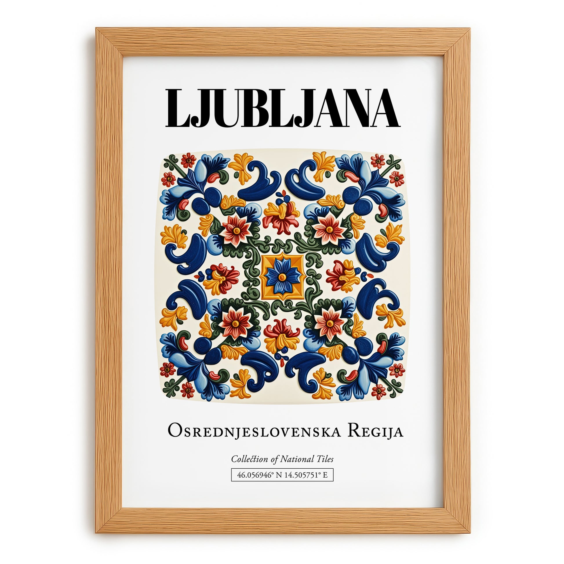 Ljubljana, Slovenia – Architectural Travel Art, set in oak frame