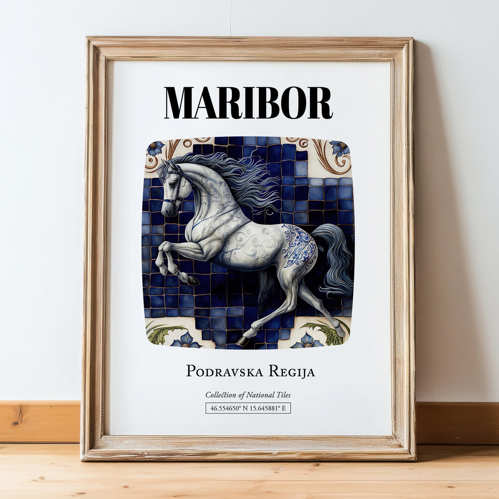 Maribor, Slovenia – Travel Print, in wooden frame leaning on the floor