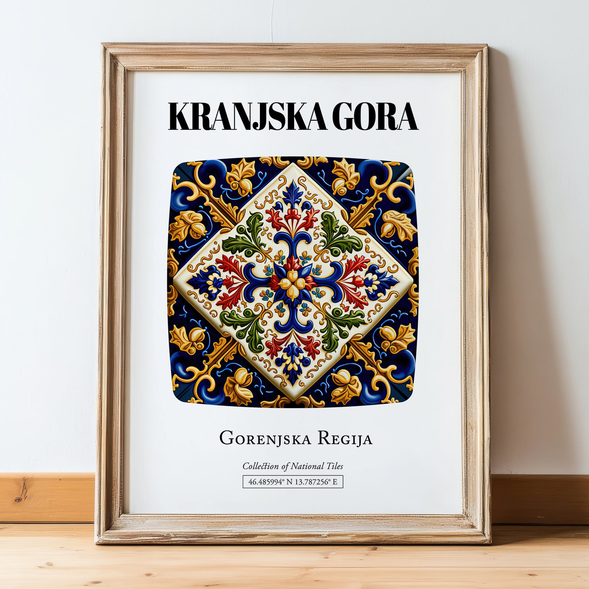 Kranjska Gora, Slovenia – Travel Print, in wooden frame leaning on the floor