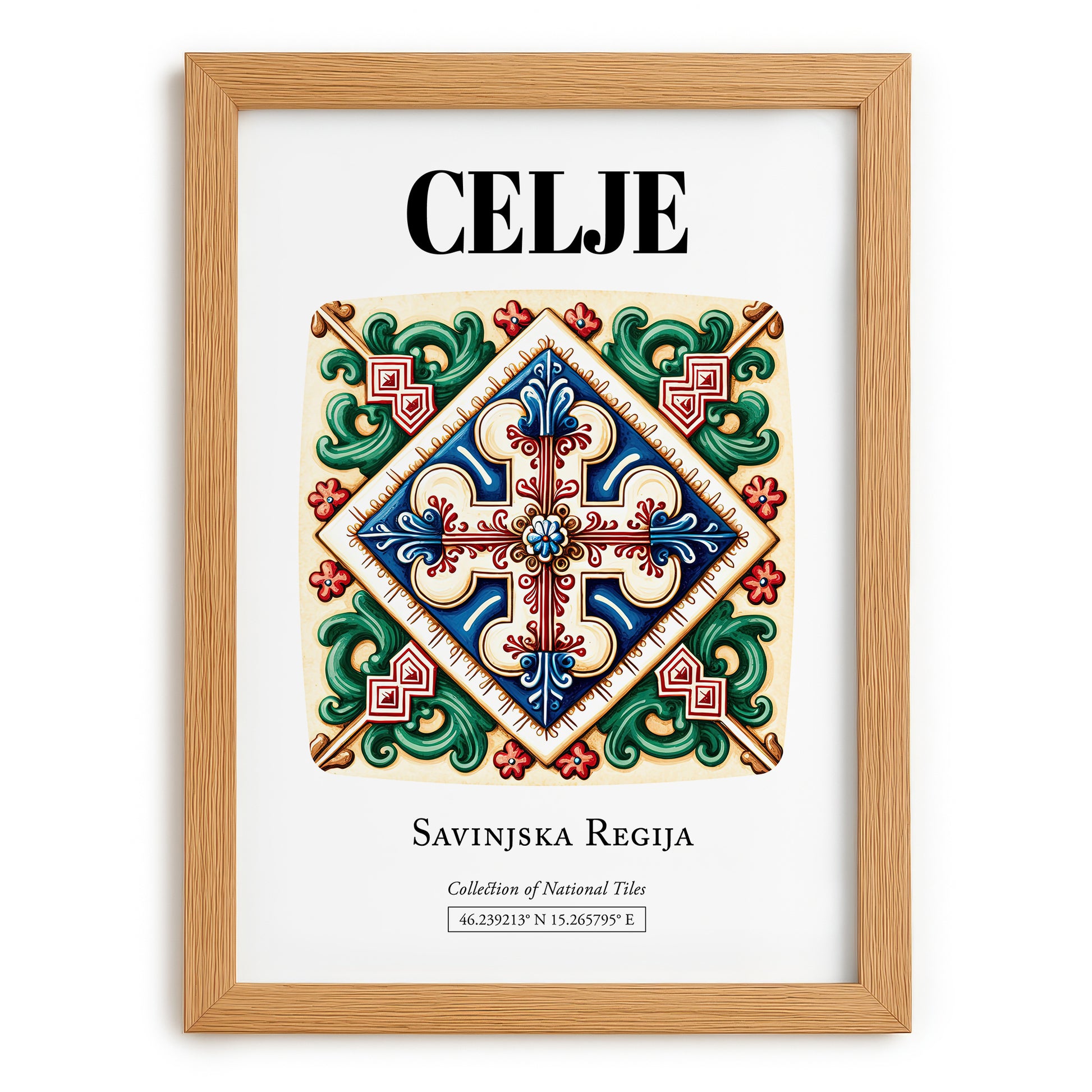 Celje, Slovenia – Minimalist Travel Print, set in oak frame