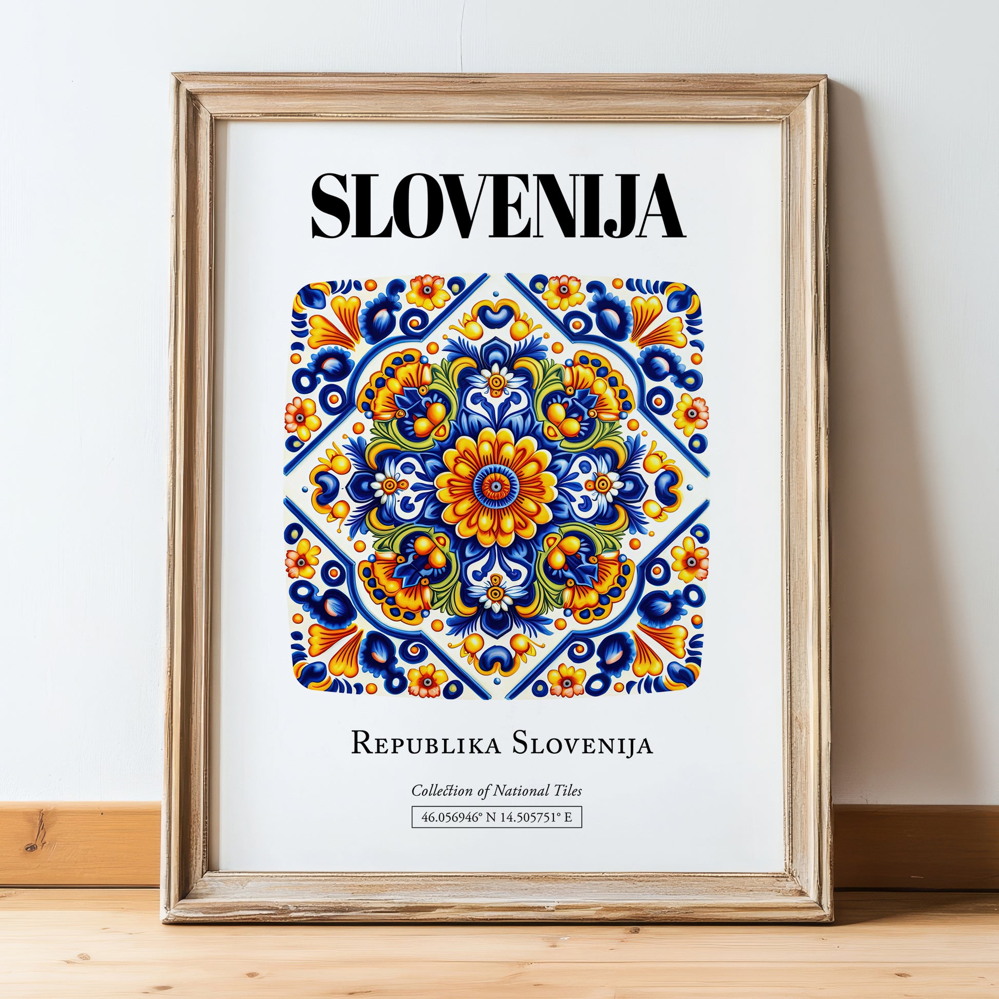 Slovenija, Slovenia – Travel Wall Art, in wooden frame leaning on the floor