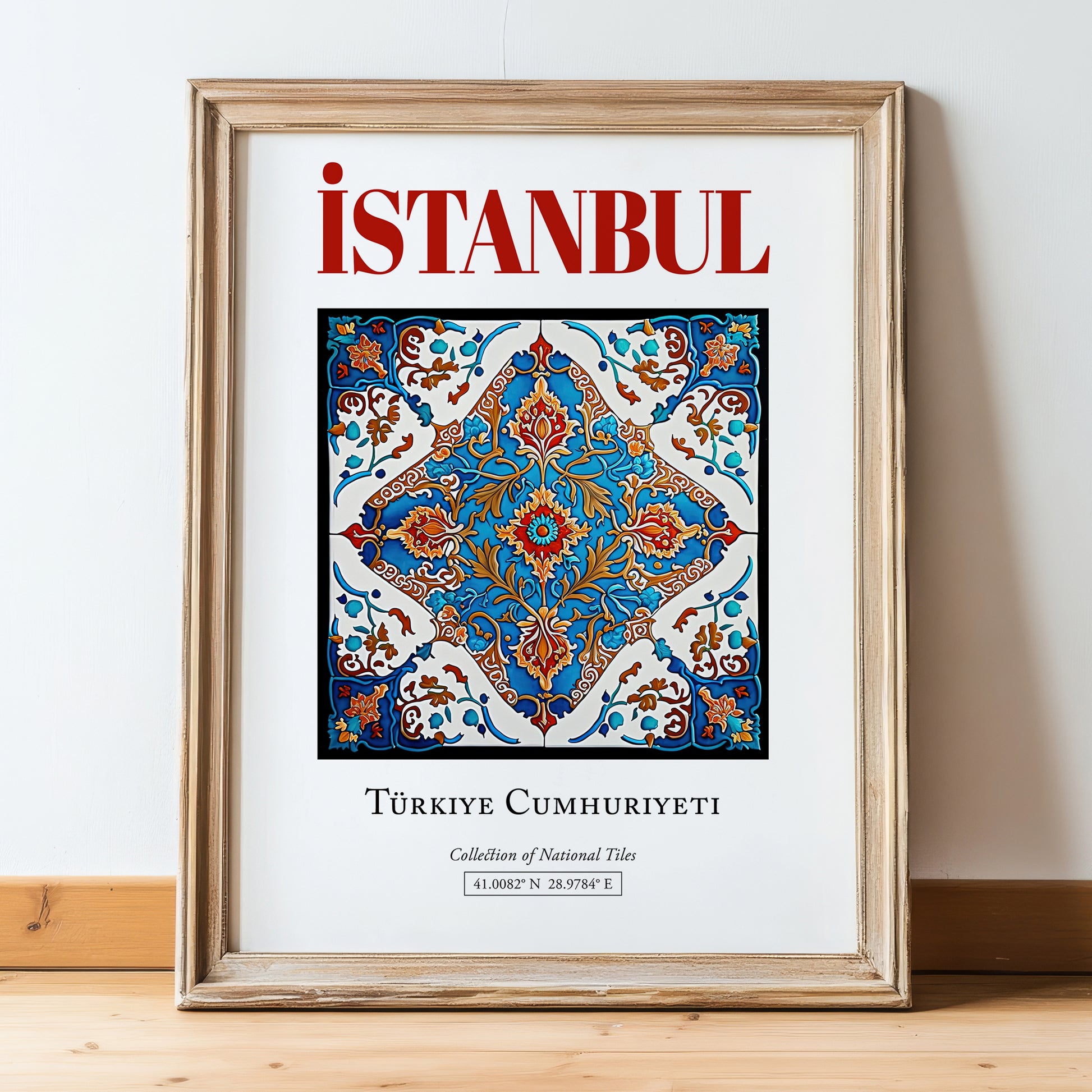 İstanbul, Turkey – Travel Poster, in wooden frame leaning on the floor