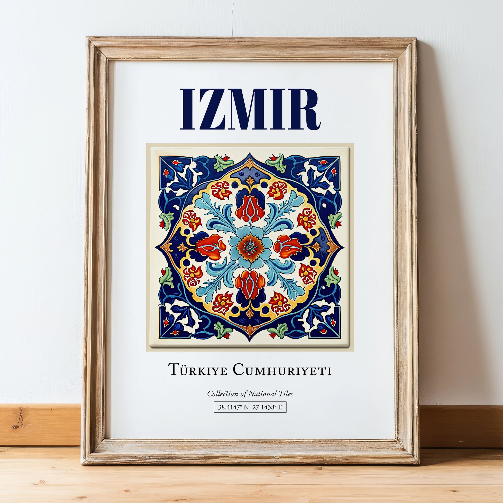 Izmir, Turkey – Tourist Destination Poster, in wooden frame leaning on the floor