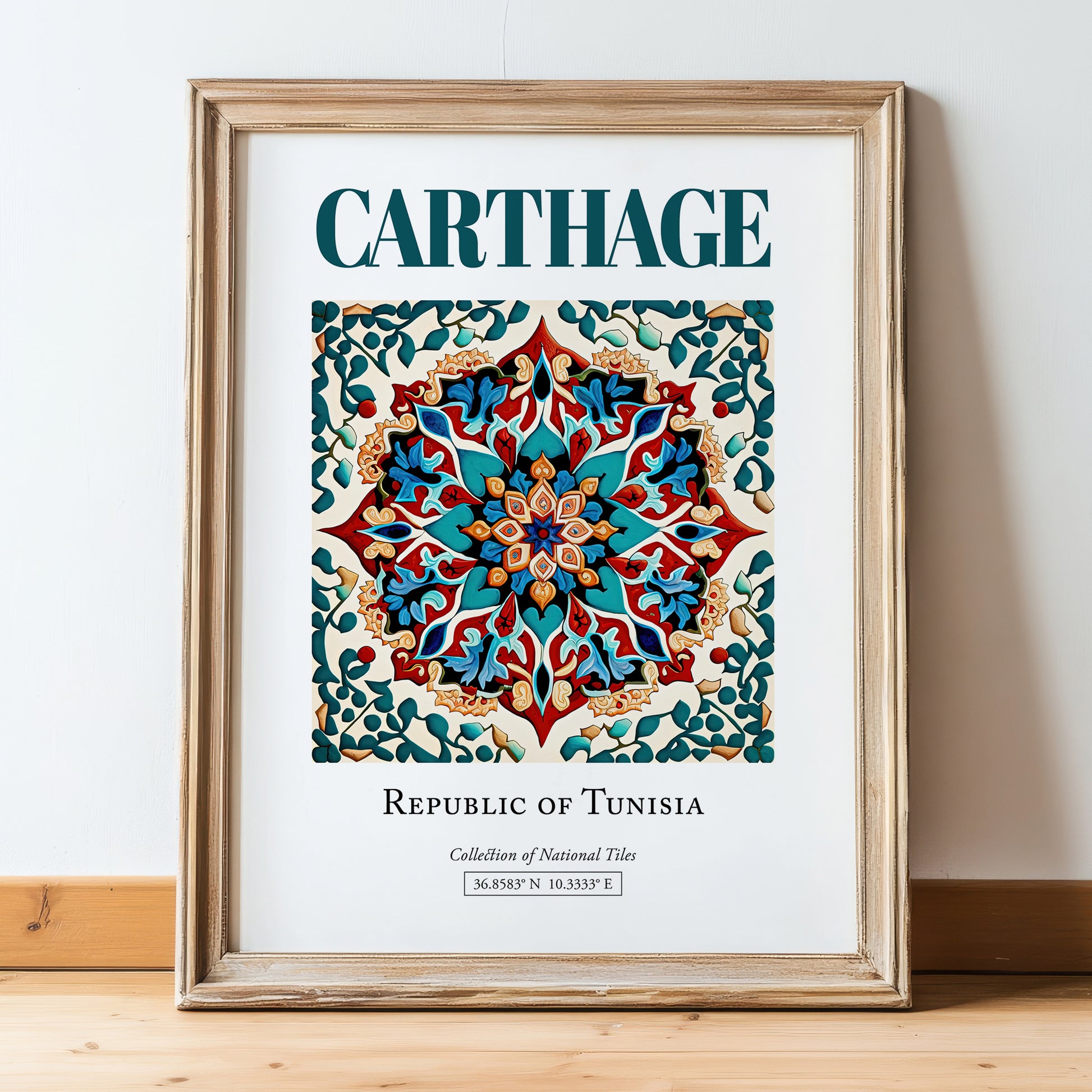 Carthage, Tunisia – Global Cities Wall Print, in wooden frame leaning on the floor