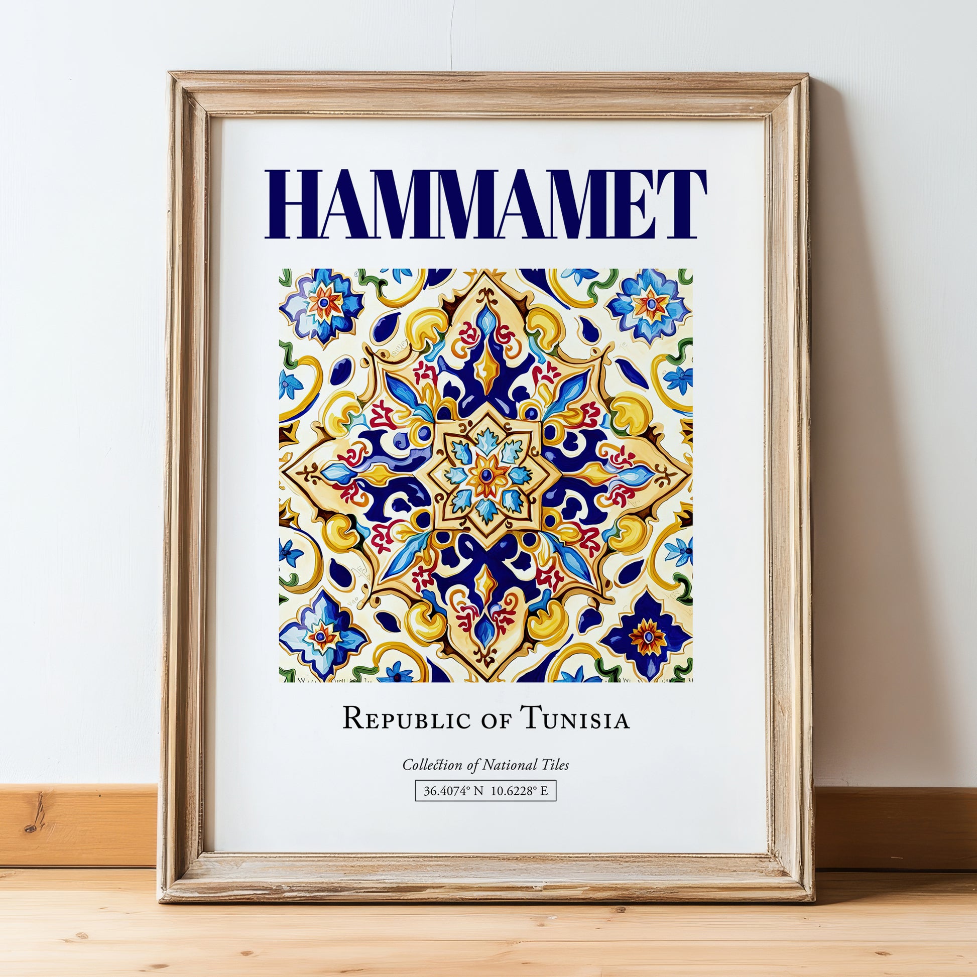 Hammamet, Tunisia – Travel Print, in wooden frame leaning on the floor