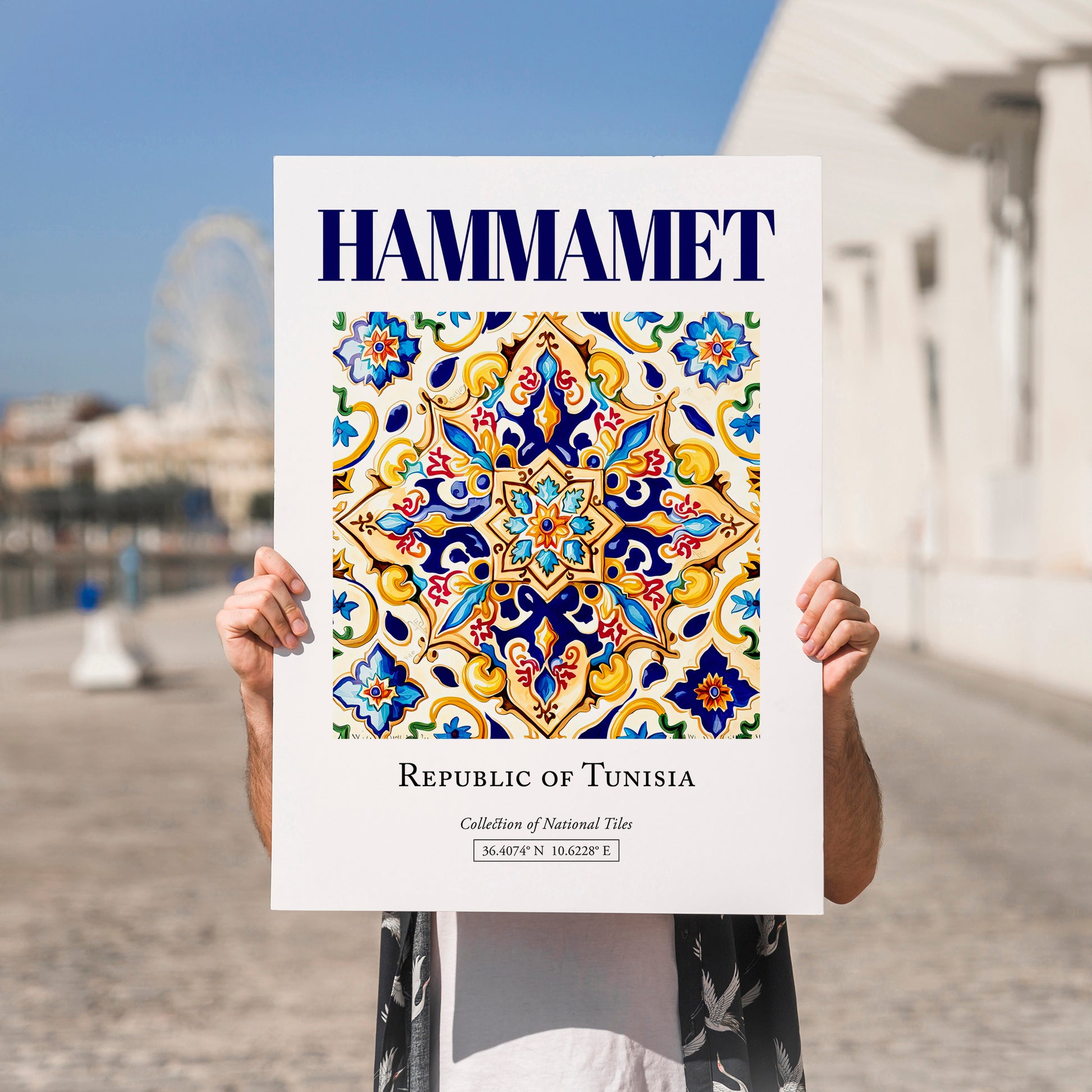 Hammamet, Tunisia – Travel Print, no-text version framed in wood