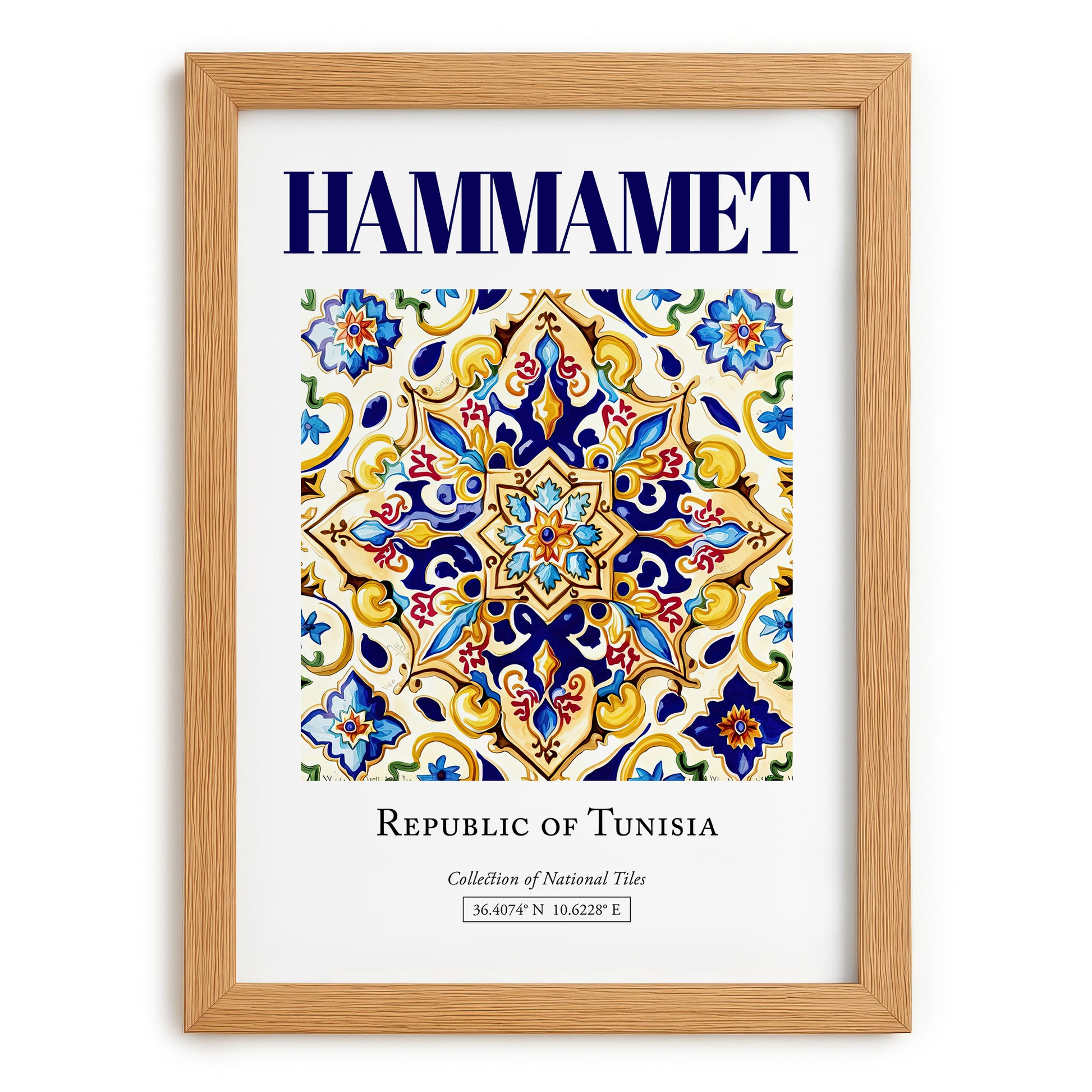 Hammamet, Tunisia – Travel Print, set in oak frame
