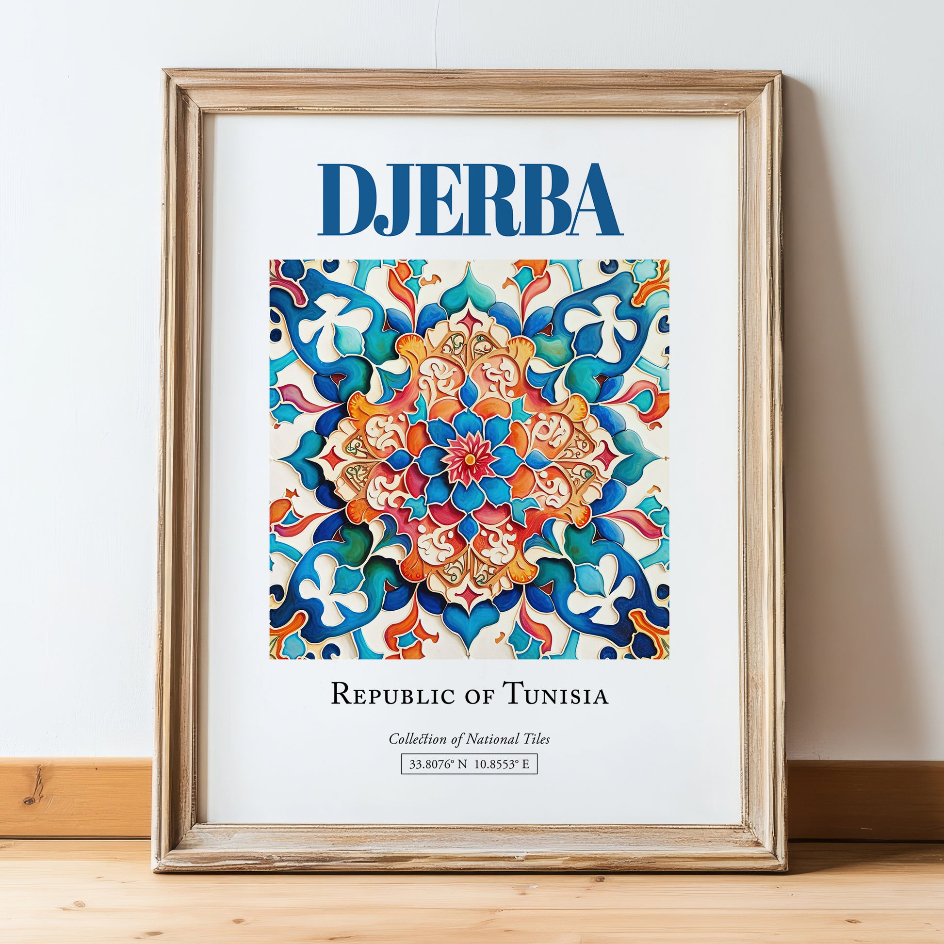 Djerba, Tunisia – Travel Print, in wooden frame leaning on the floor