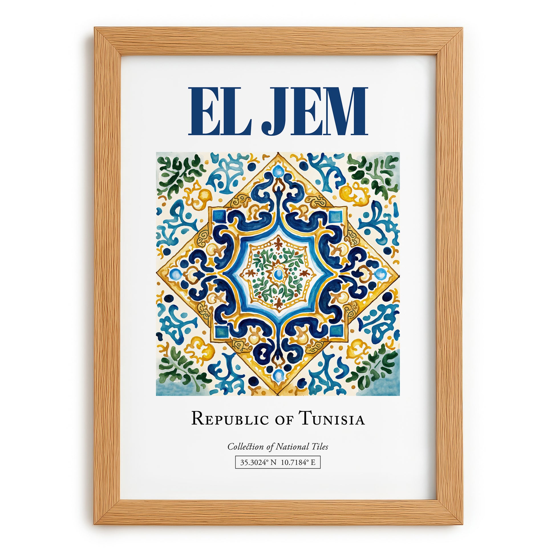 El Jem, Tunisia – Travel Poster, set in oak frame