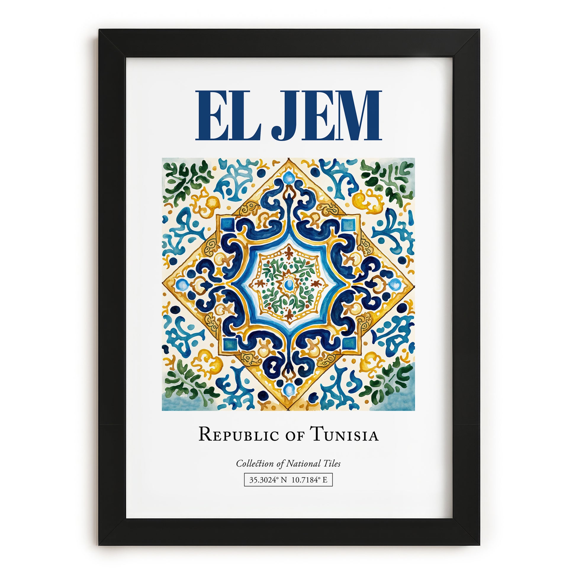 El Jem, Tunisia – Travel Poster, in sleek black frame