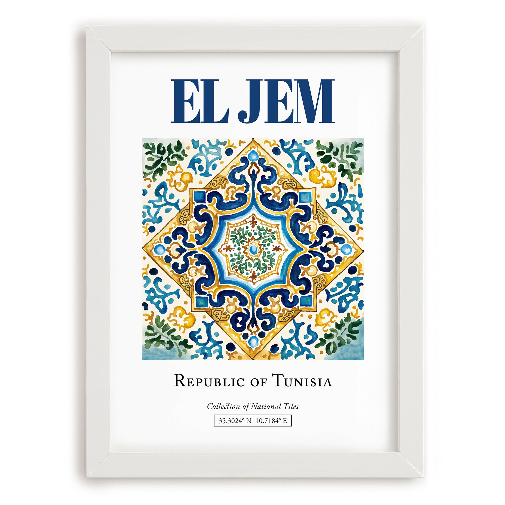 El Jem, Tunisia – Travel Poster, placed in minimal white frame