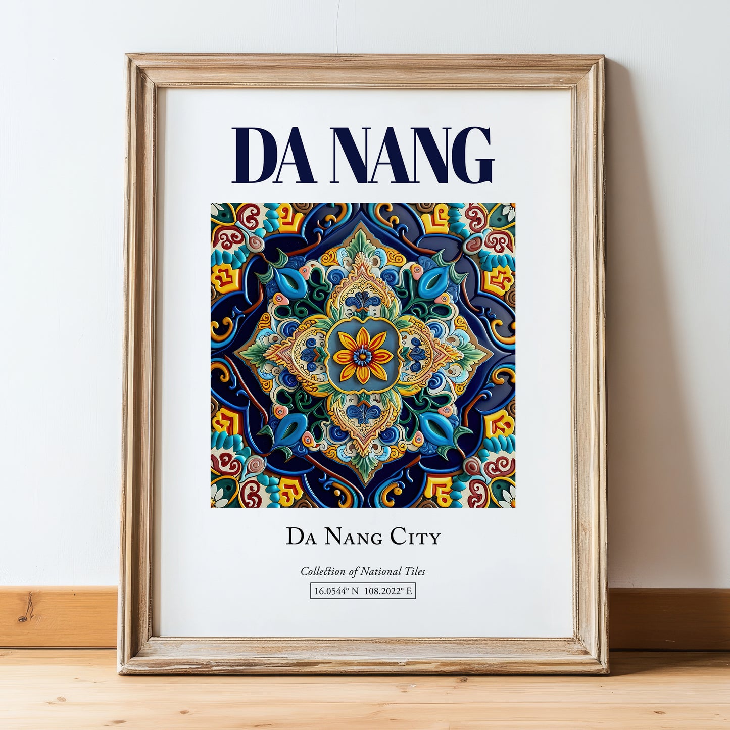 Da Nang, Vietnam – Travel Print, in wooden frame leaning on the floor
