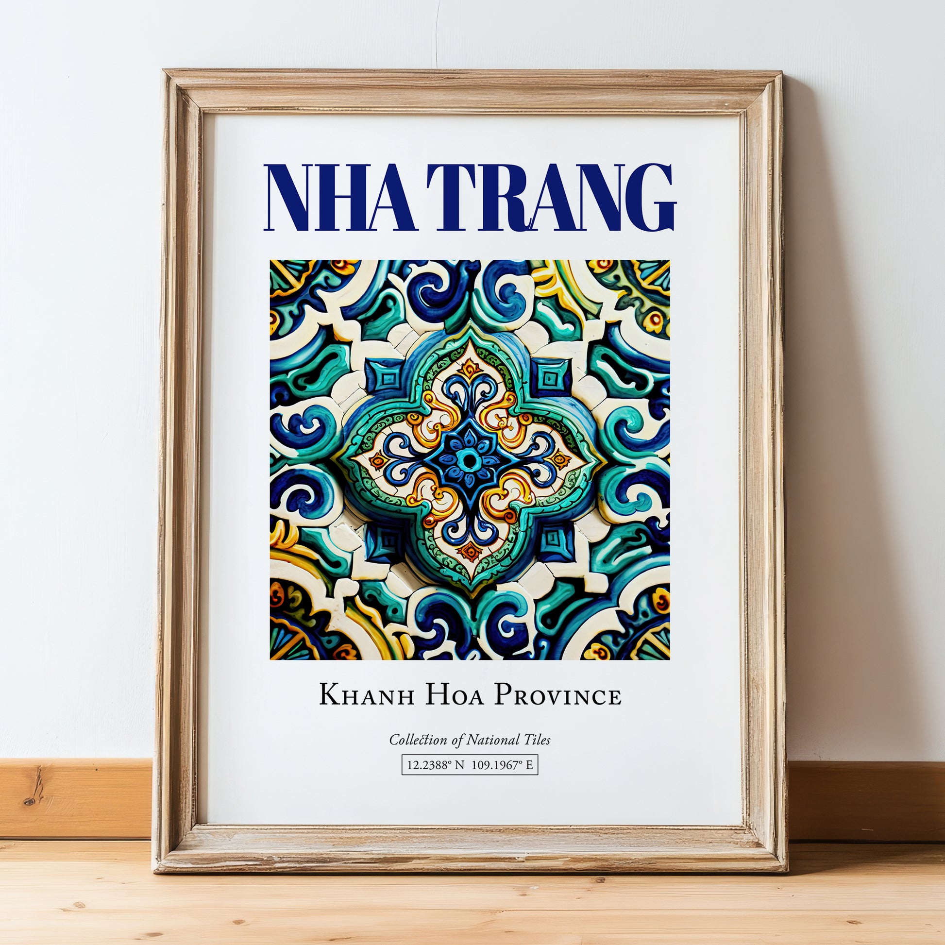 Nha Trang, Vietnam – Country Culture Poster, in wooden frame leaning on the floor