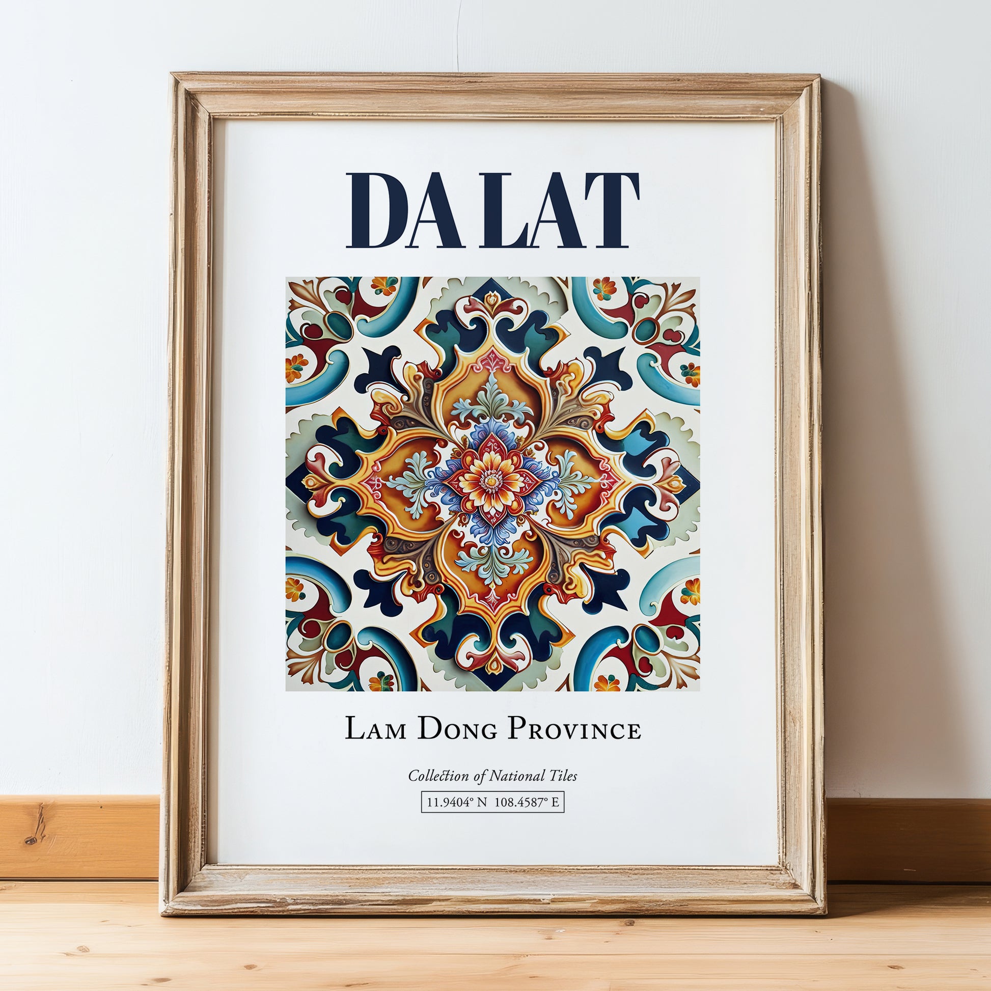 Da Lat, Vietnam – Country Culture Poster, in wooden frame leaning on the floor