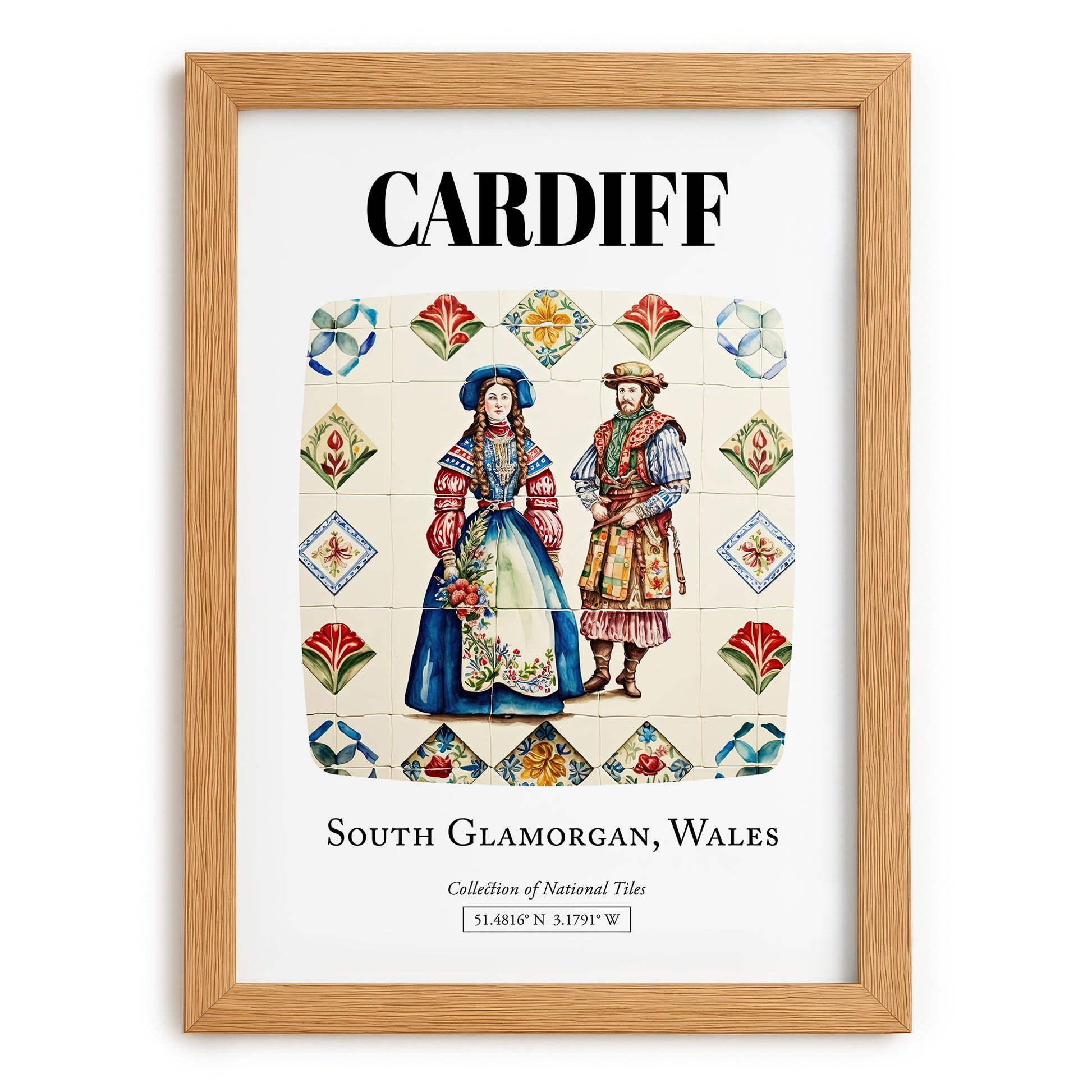 Cardiff, Wales – Travel Print, set in oak frame