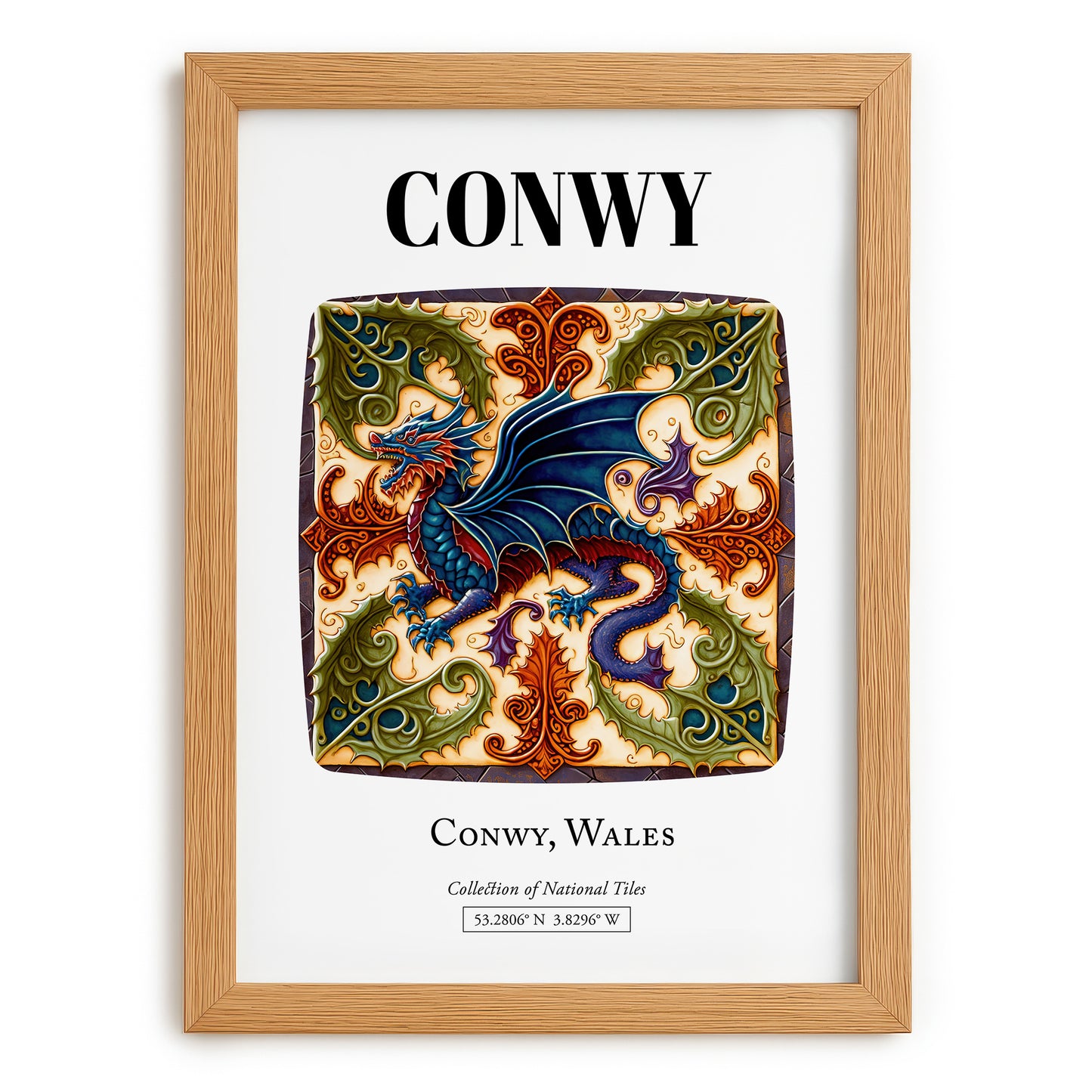 Conwy, Wales – Travel Poster, set in oak frame