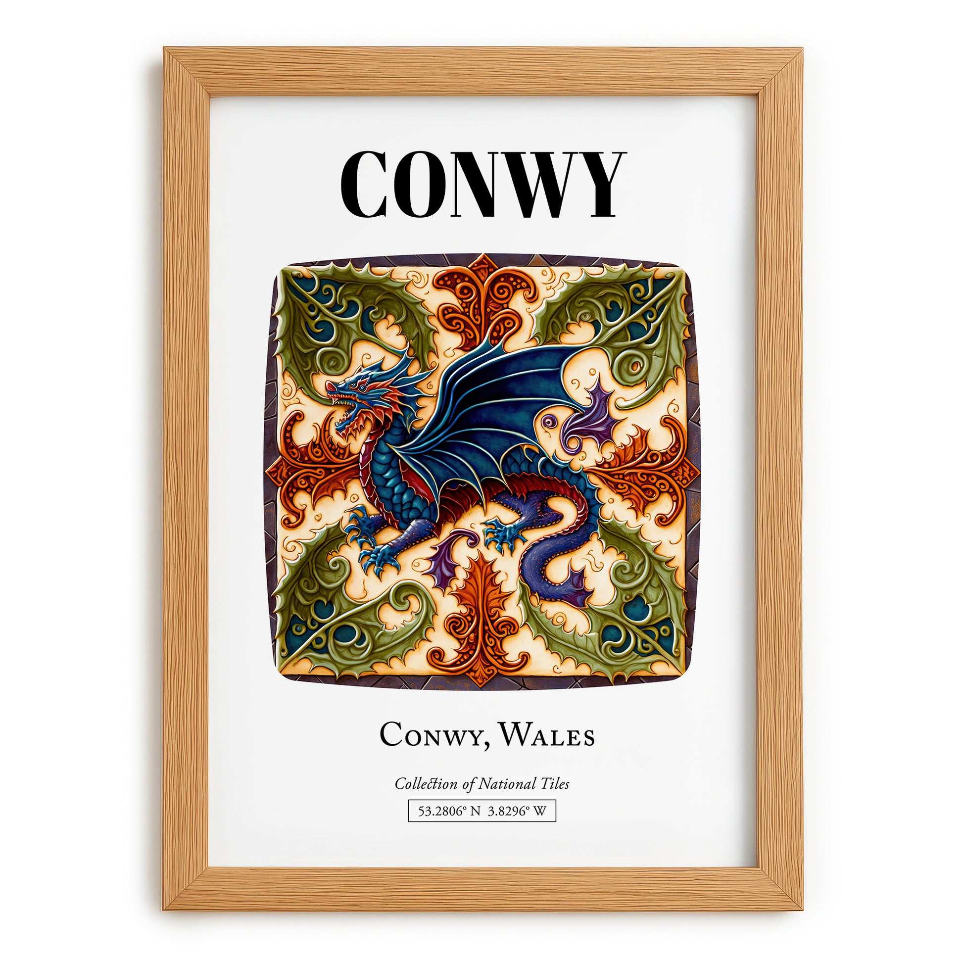 Conwy, Wales – Travel Poster, set in oak frame