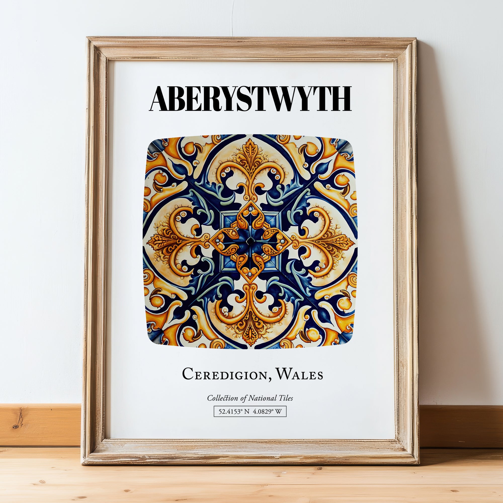 Aberystwyth, Wales – Travel Poster, in wooden frame leaning on the floor