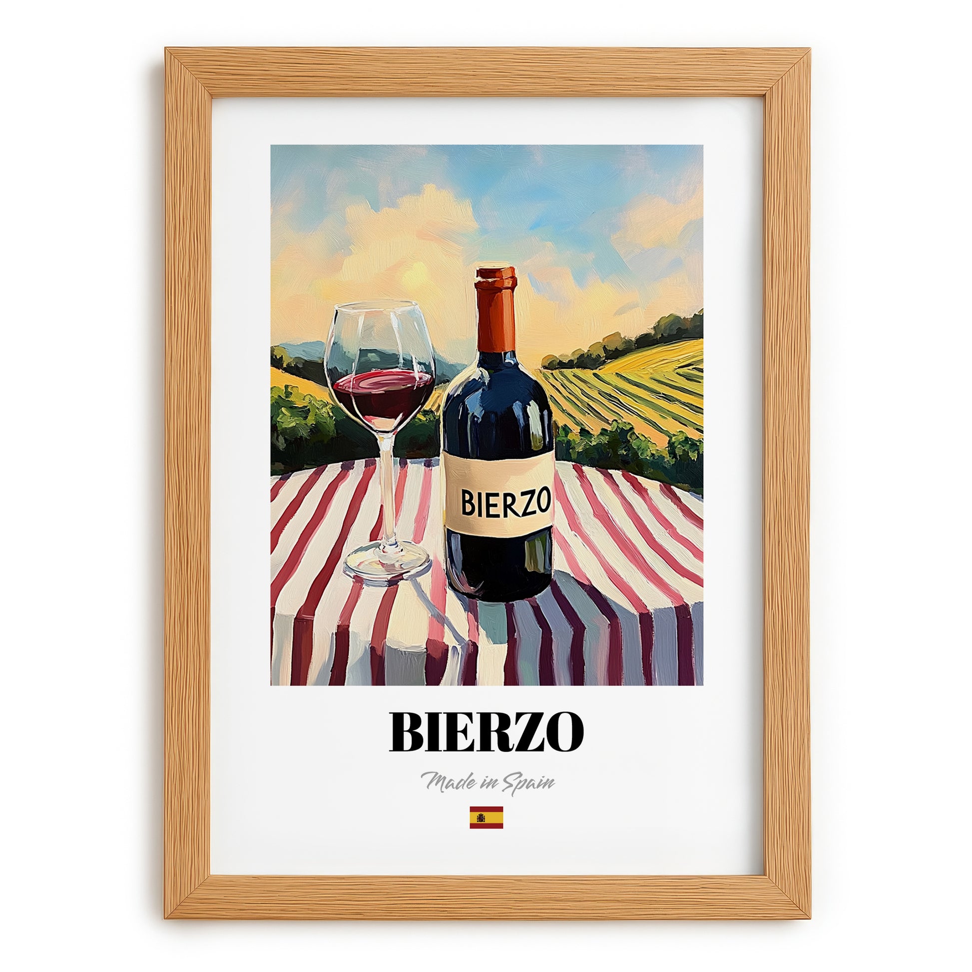 Bierzo – Spanish Red Wine, Vineyard Terrace Poster, set in oak frame