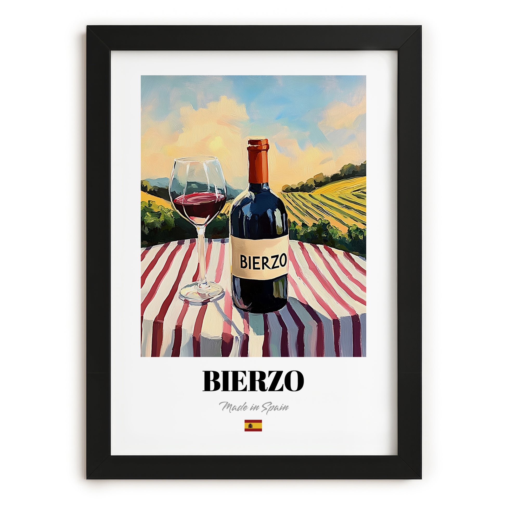 Bierzo – Spanish Red Wine, Vineyard Terrace Poster, in sleek black frame