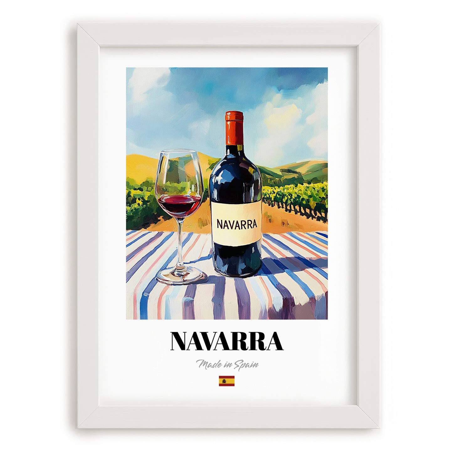 Navarra – Spanish Red Wine, Wine Bar Art, placed in minimal white frame