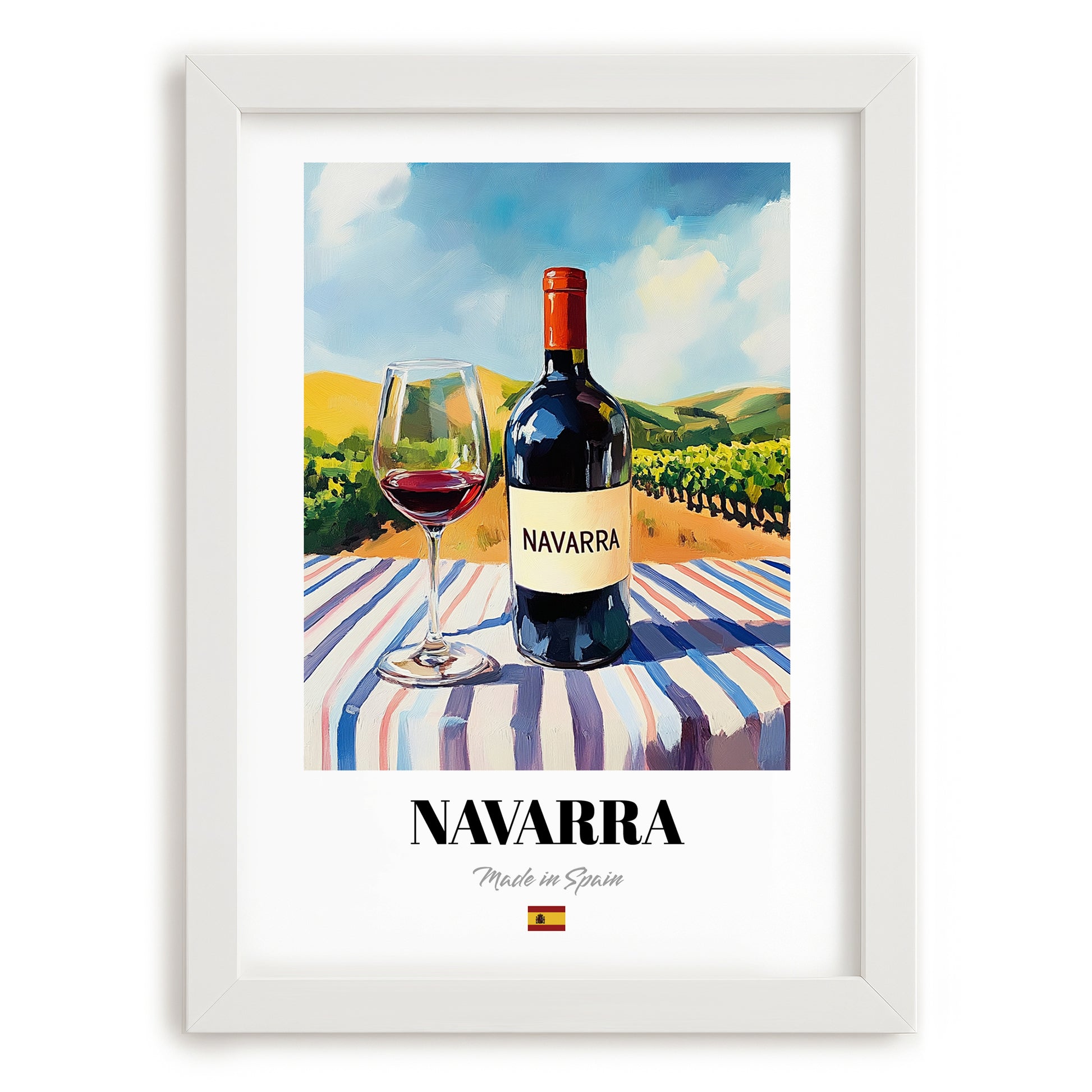 Navarra – Spanish Red Wine, Wine Bar Art, placed in minimal white frame
