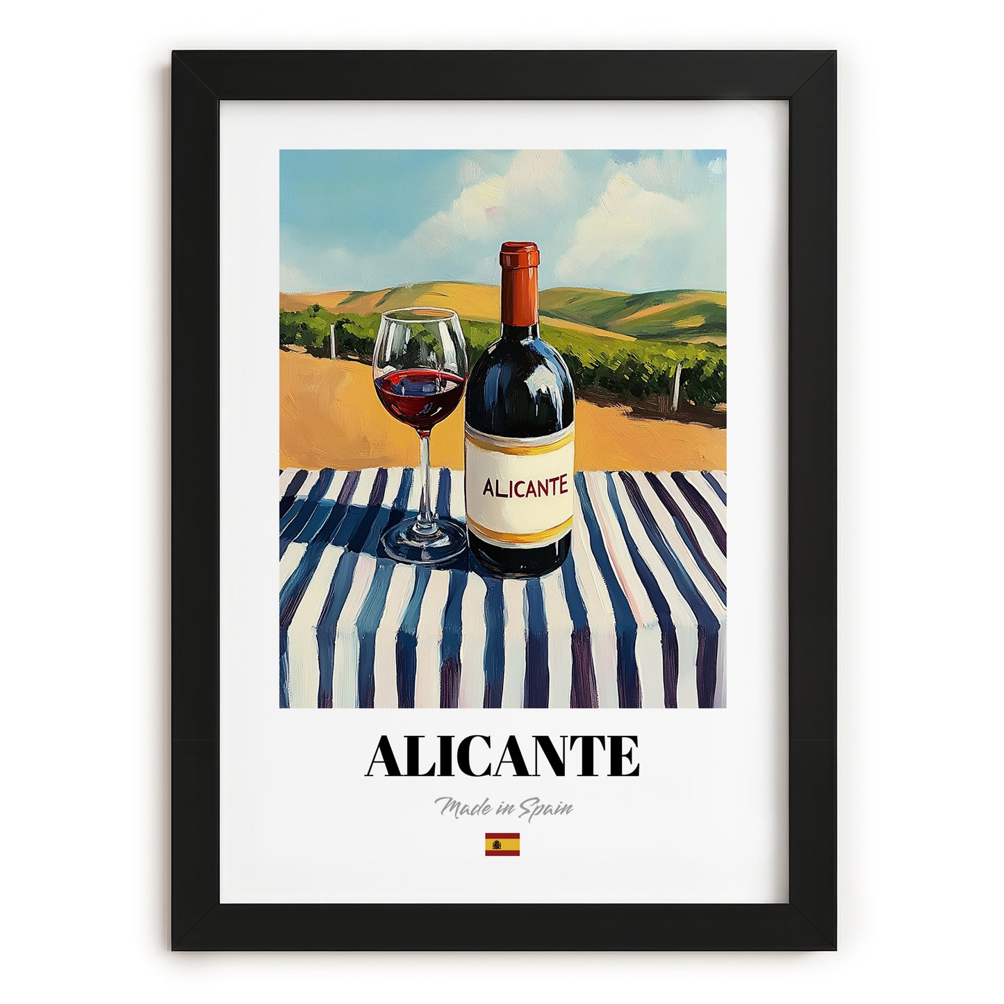 Alicante – Spanish Red Wine, Bodega Poster, in sleek black frame