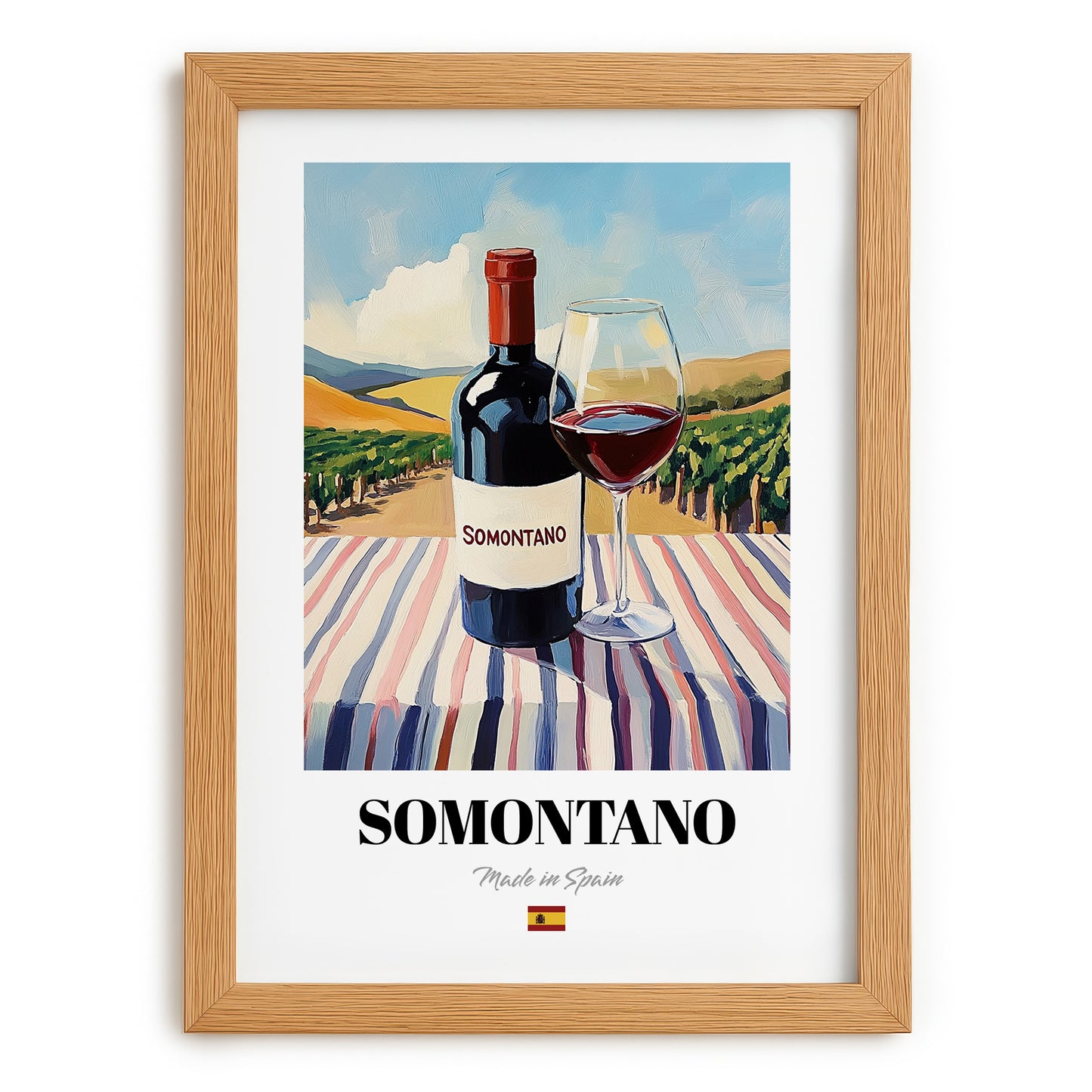 Somontano – Spanish Red Wine, Vineyard Terrace Poster, set in oak frame