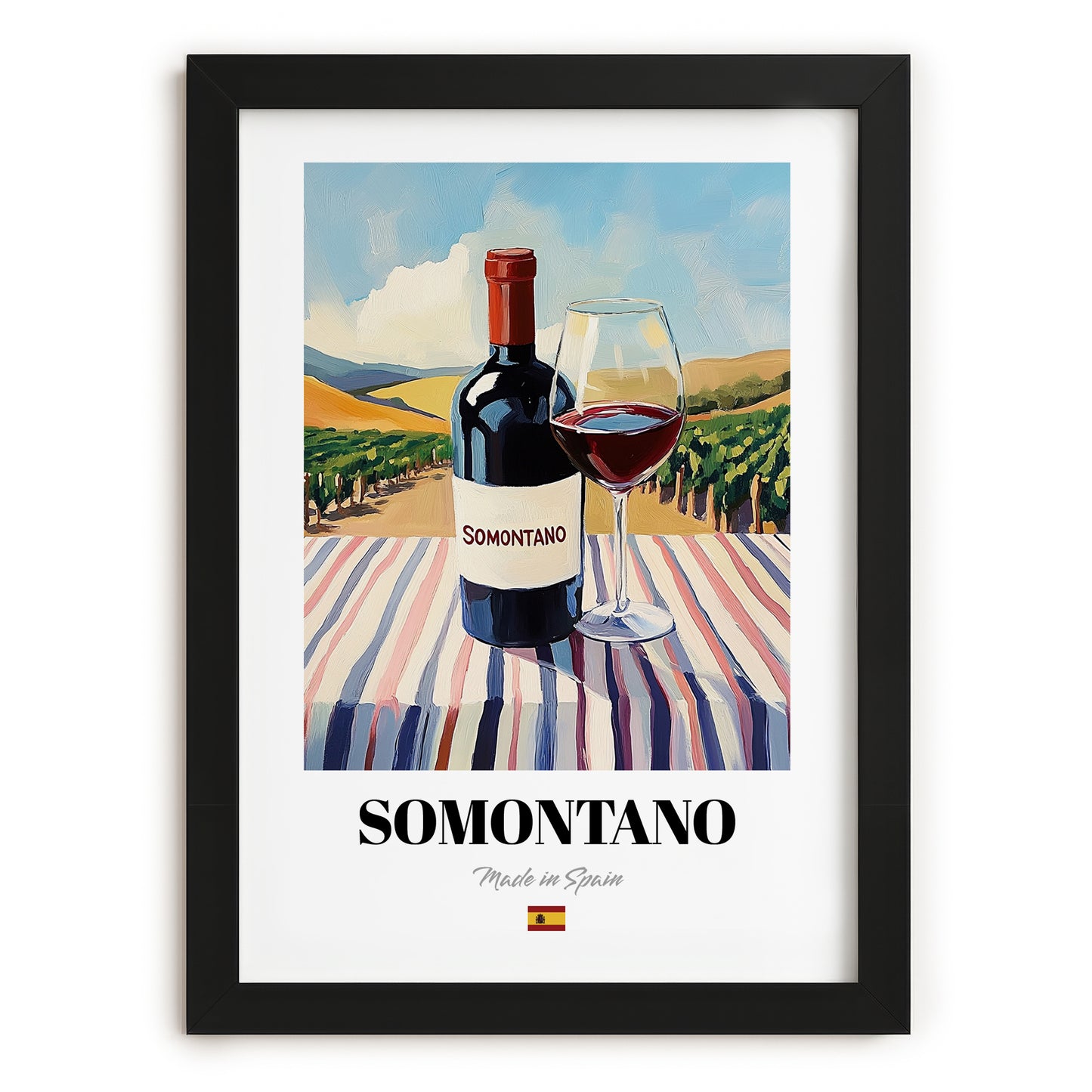 Somontano – Spanish Red Wine, Vineyard Terrace Poster, in sleek black frame