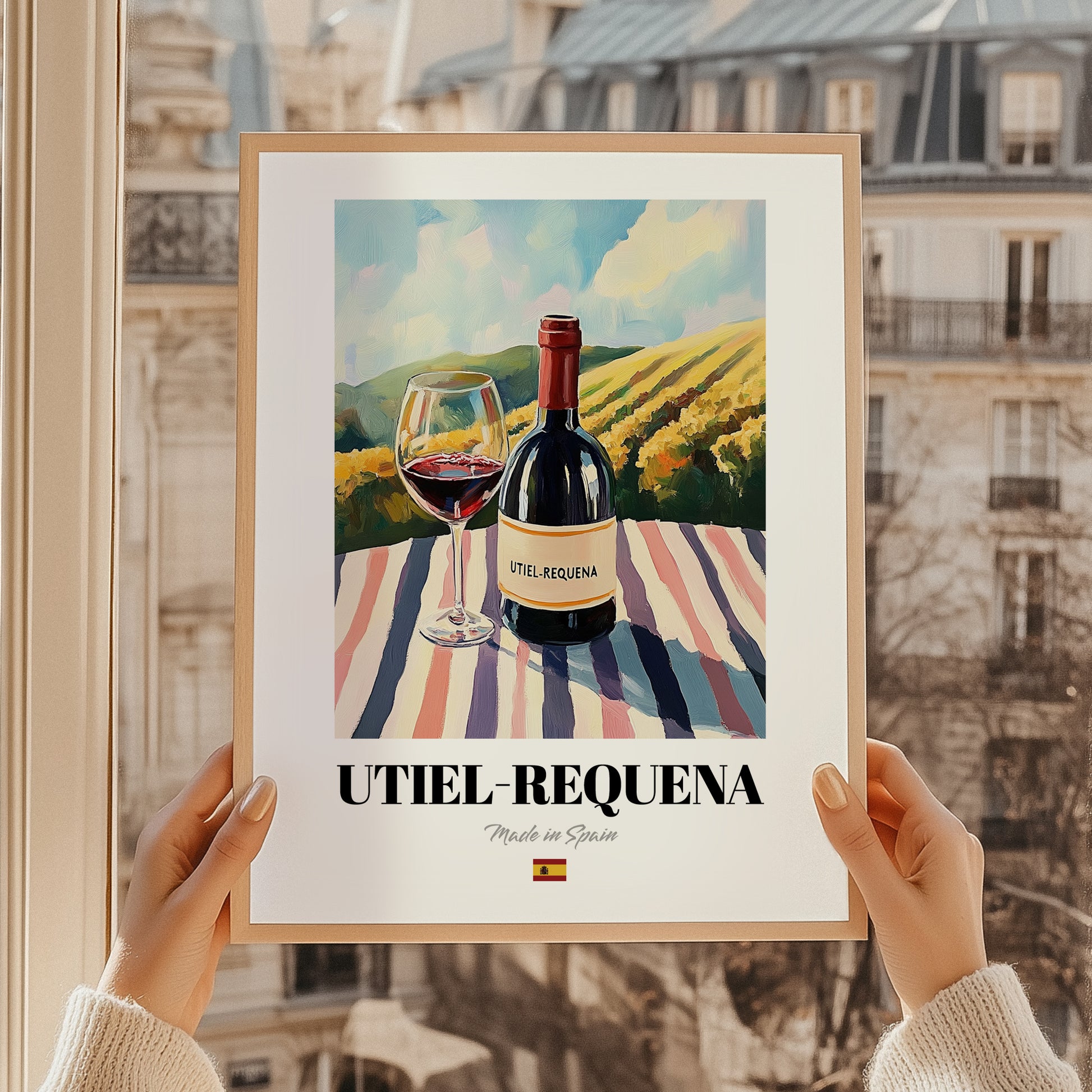 Utiel-Requena – Spanish Red Wine, Wine Bar Still Life, styled in a charming Paris street view