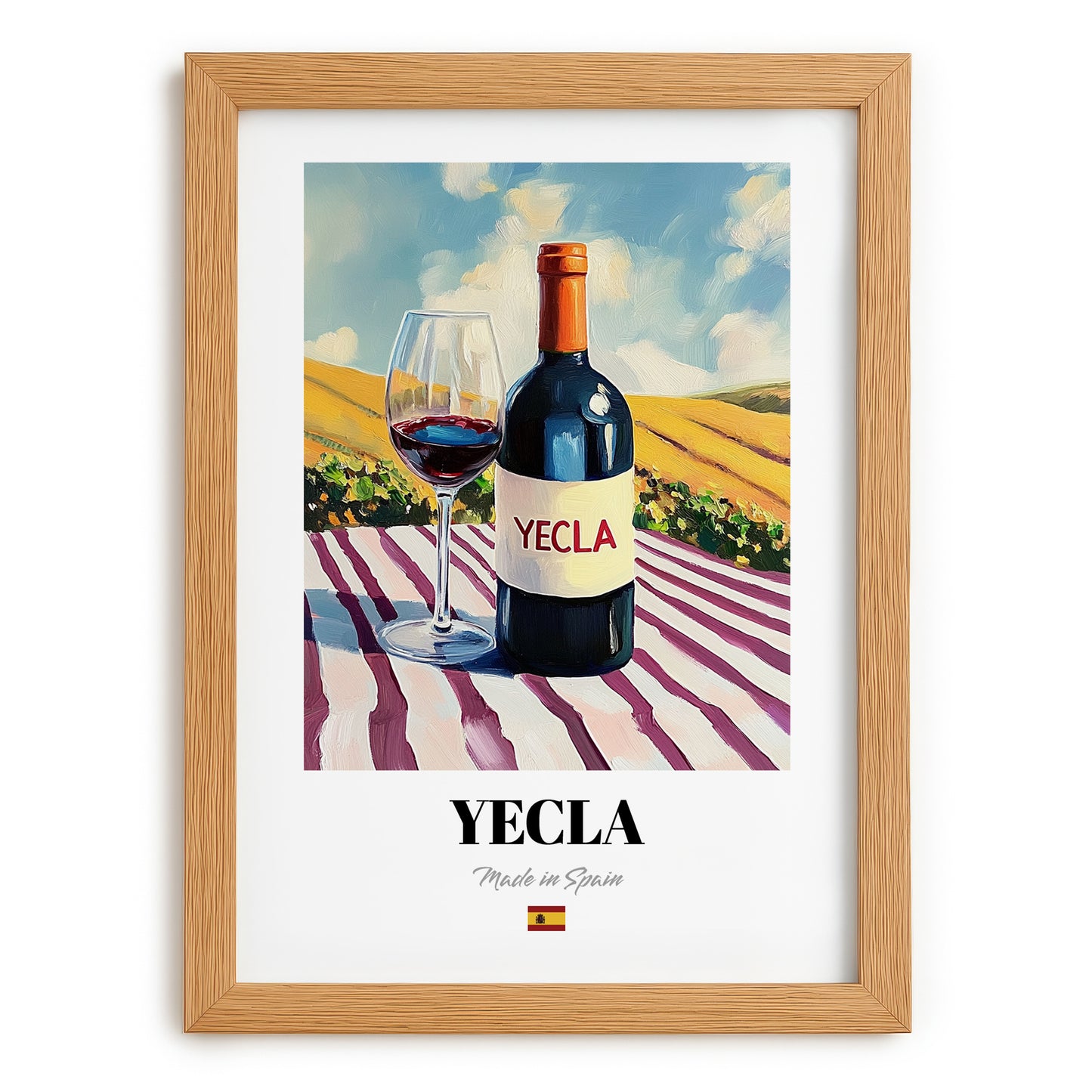 Yecla – Spanish Red Wine, Tasting Room Painting, set in oak frame