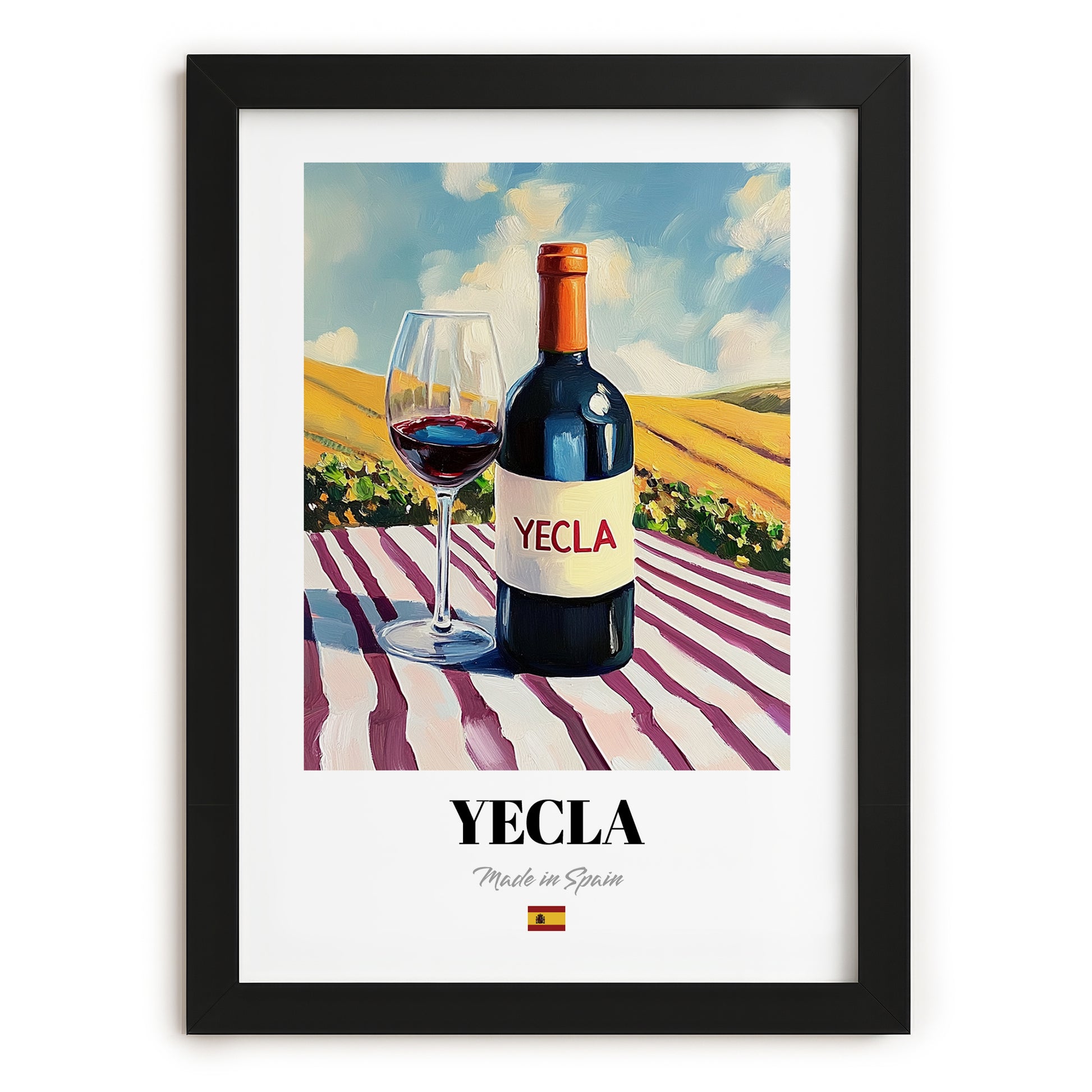 Yecla – Spanish Red Wine, Tasting Room Painting, in sleek black frame