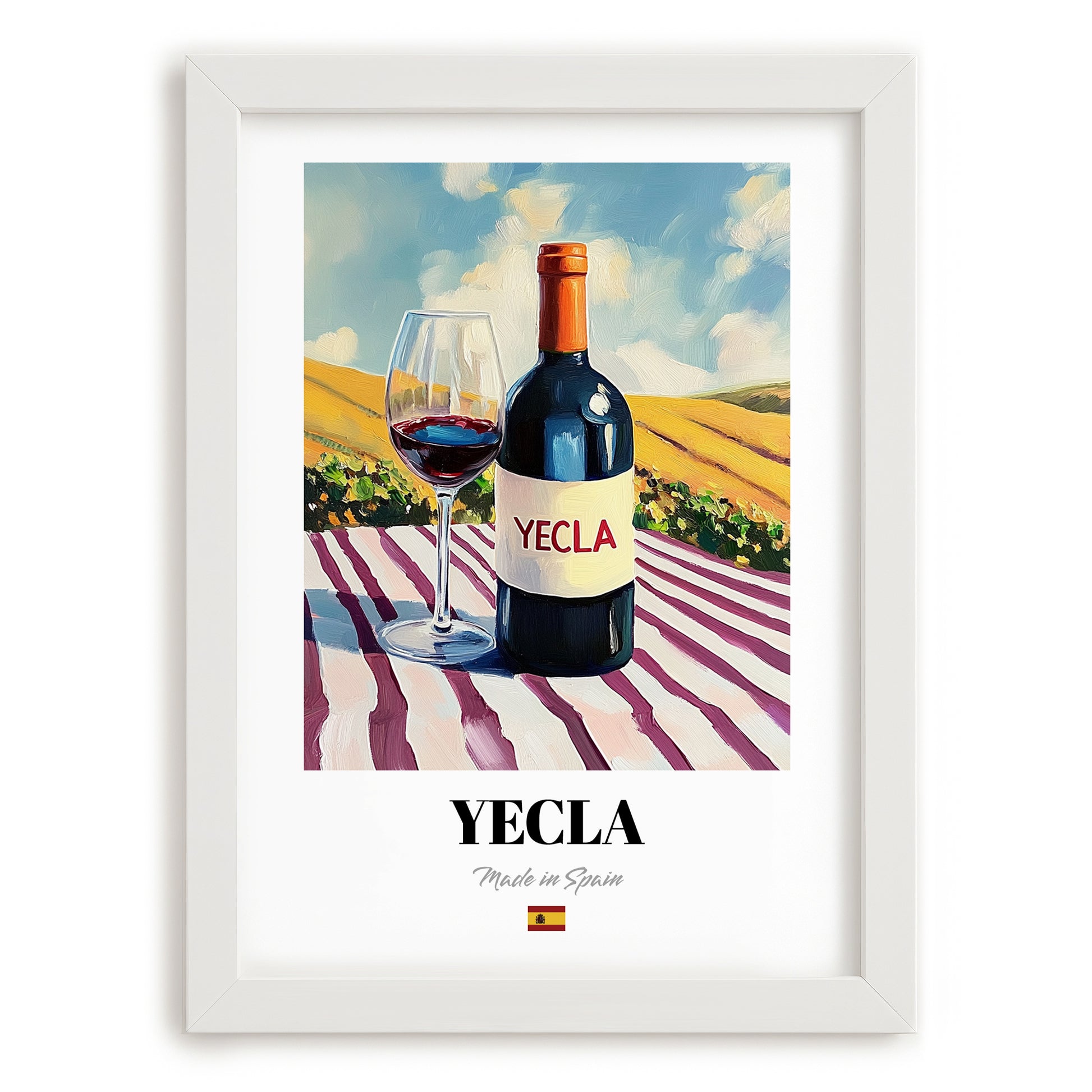 Yecla – Spanish Red Wine, Tasting Room Painting, placed in minimal white frame