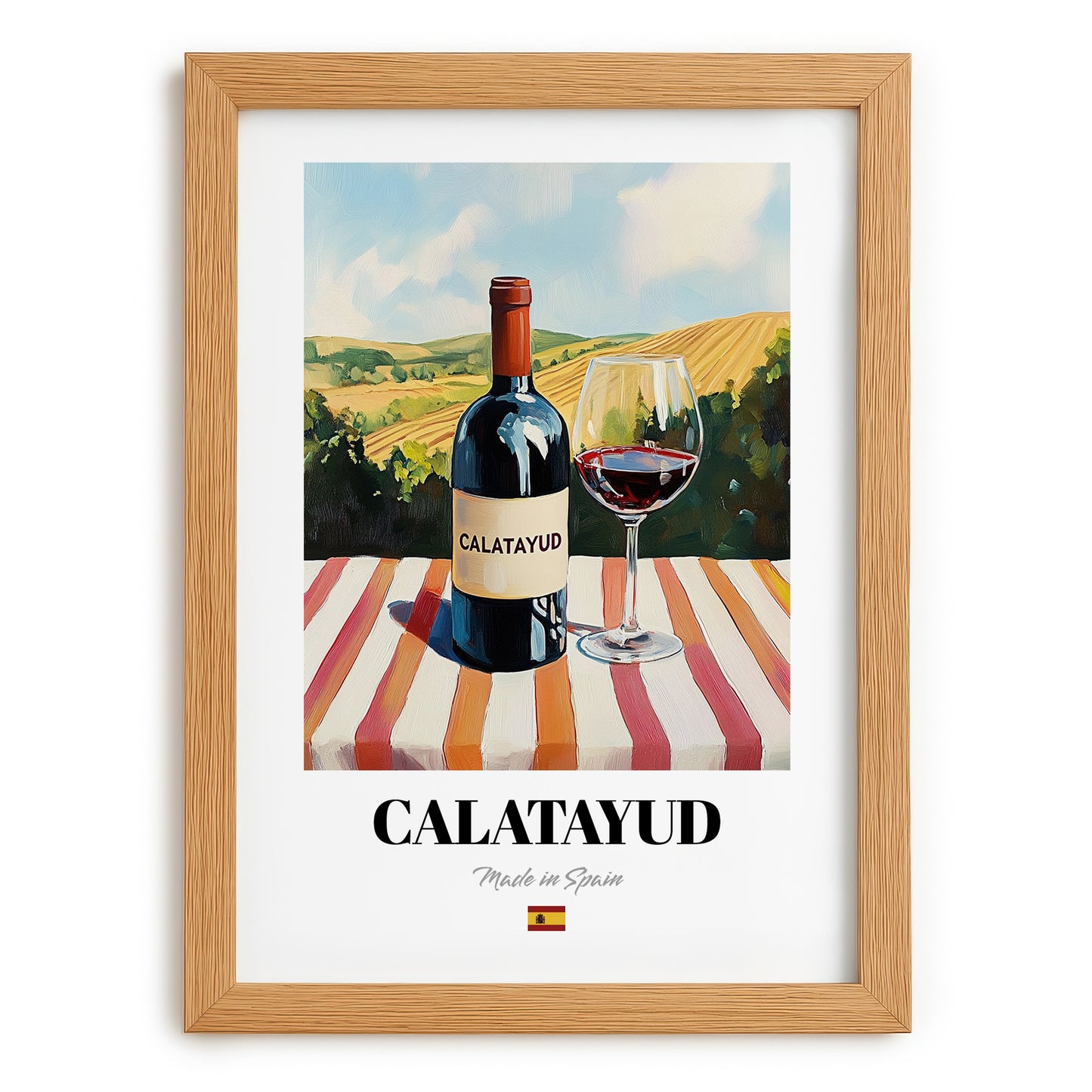 Calatayud – Spanish Red Wine, Vineyard Terrace Poster, set in oak frame